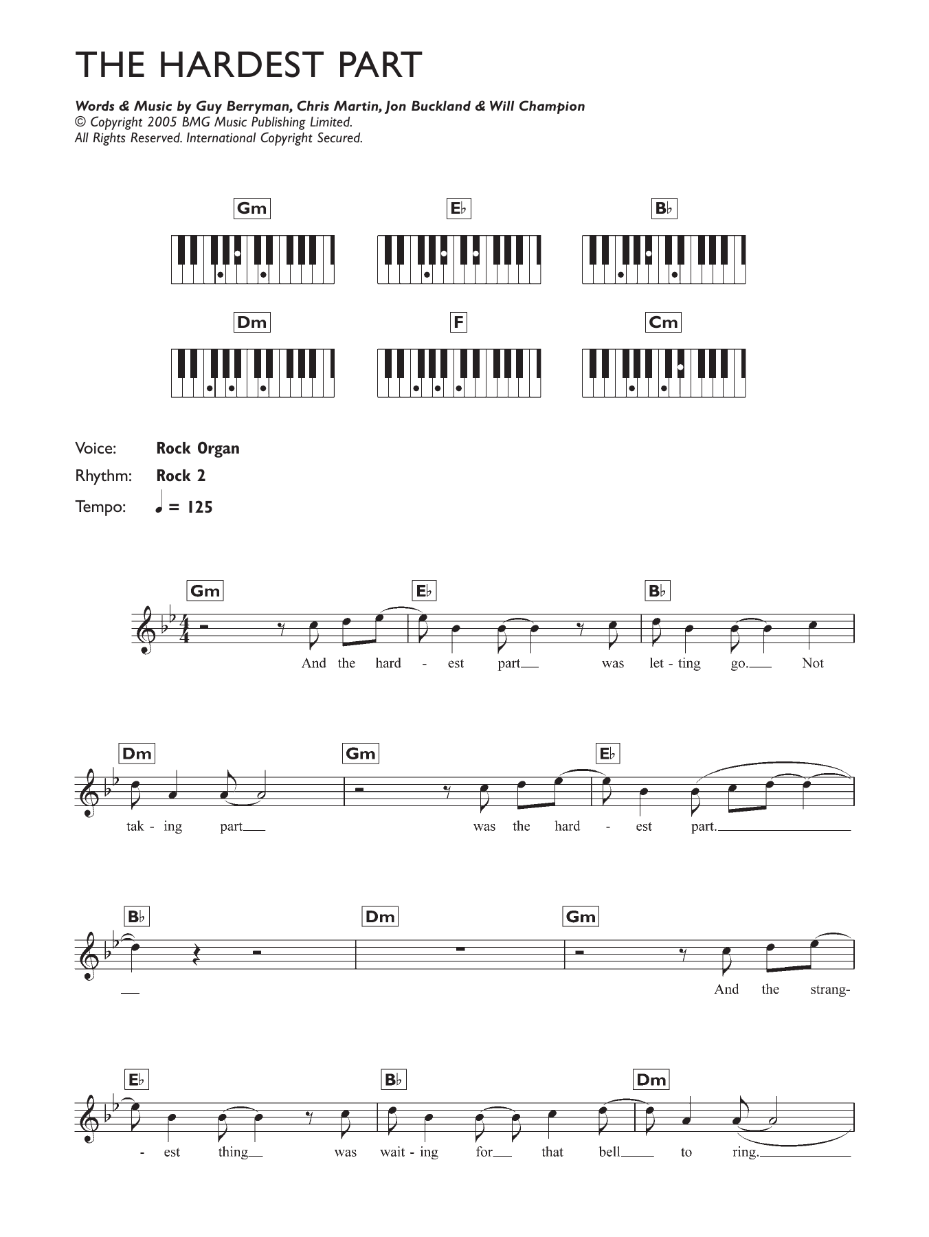 The Hardest Part (Piano Chords/Lyrics) von Coldplay