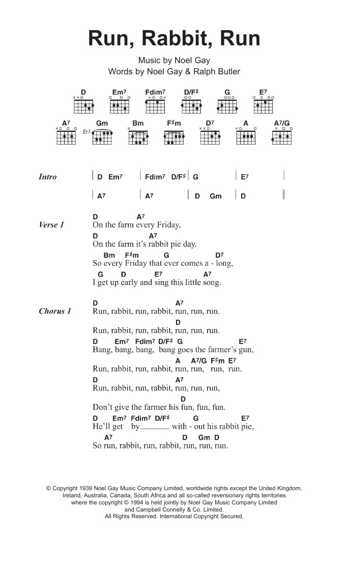 Run, Rabbit, Run (Guitar Chords/Lyrics) von Noel Gay