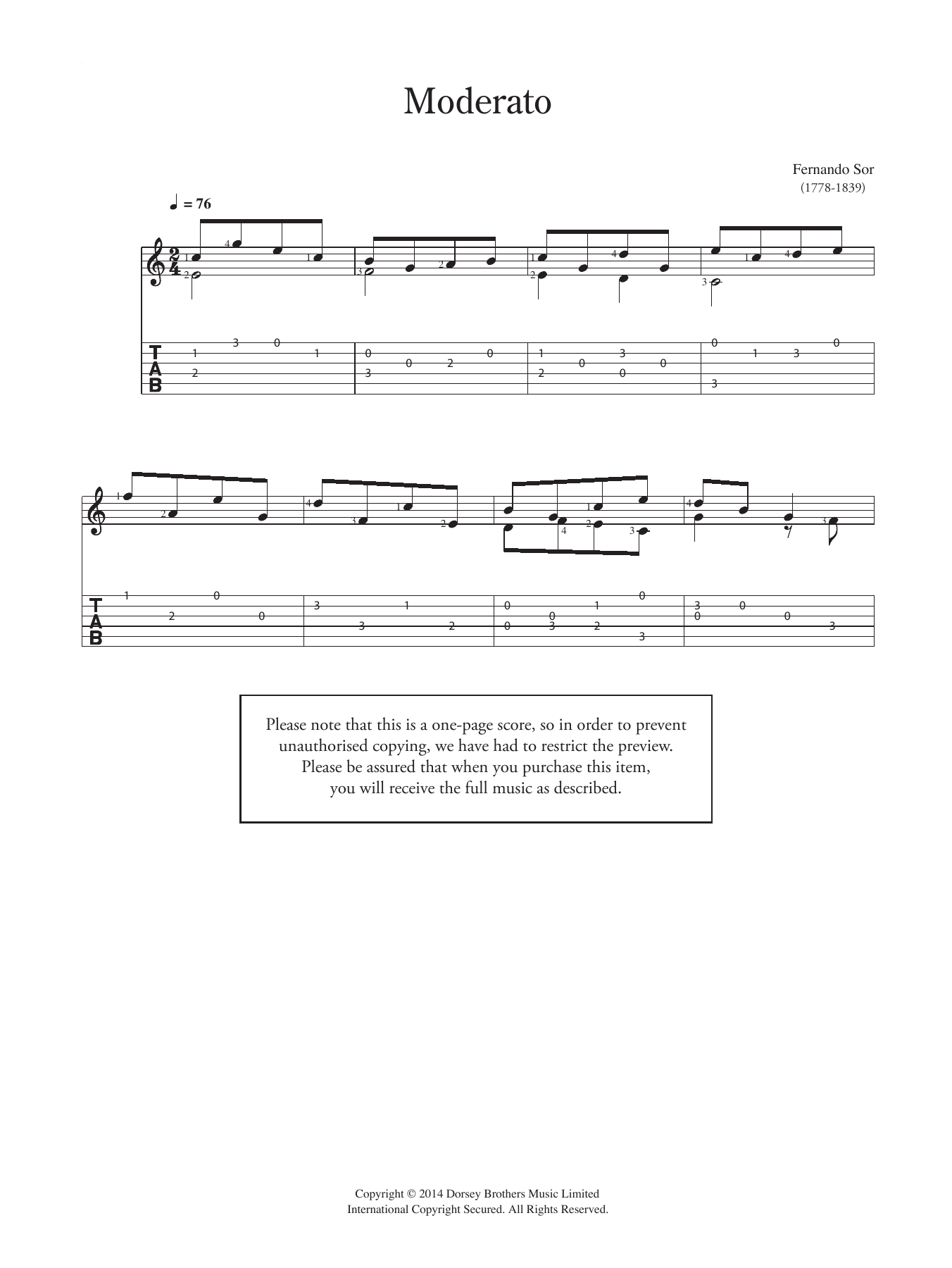 Moderato (Easy Guitar) von Fernando Sor
