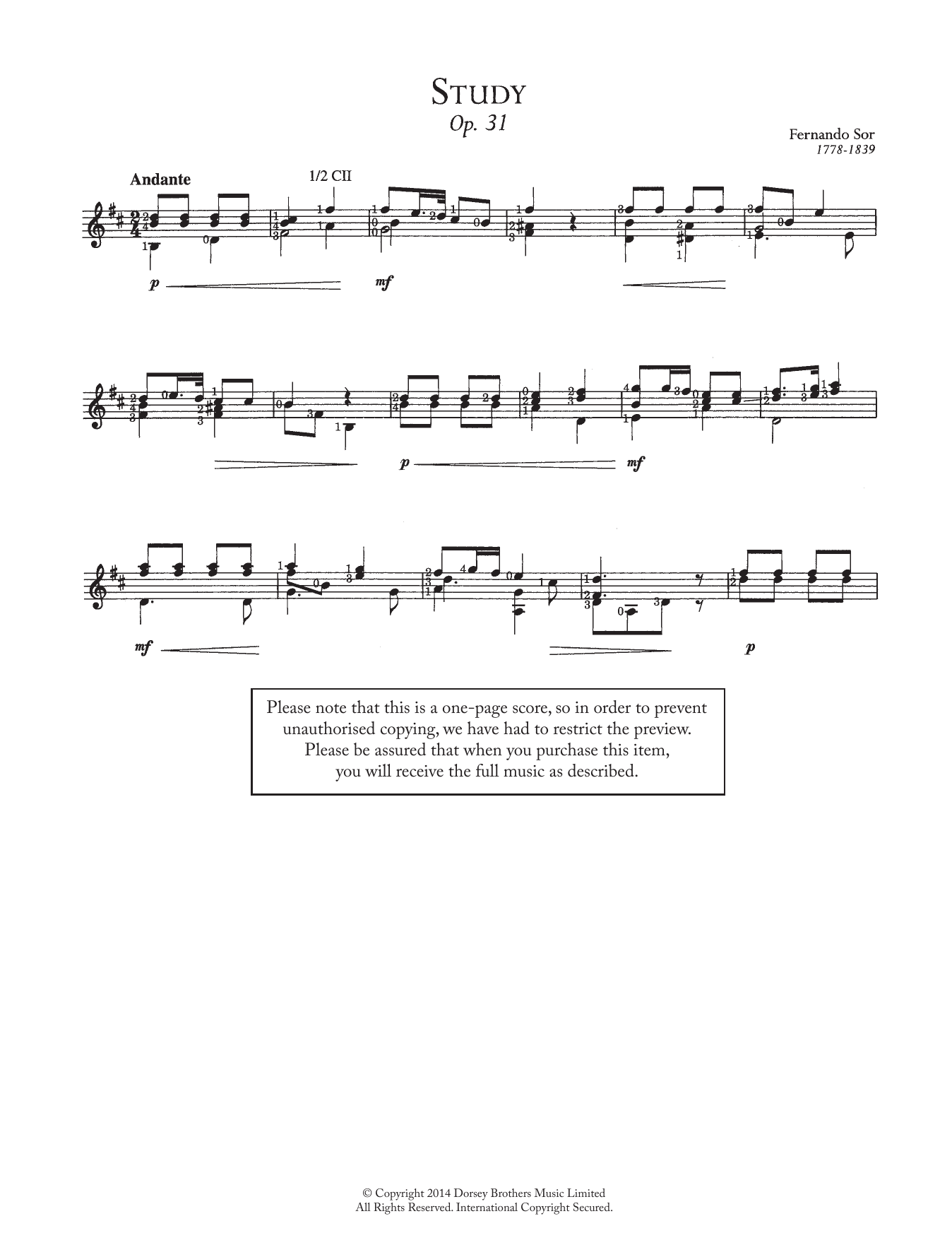 Study, Op.31 (Easy Guitar) von Fernando Sor