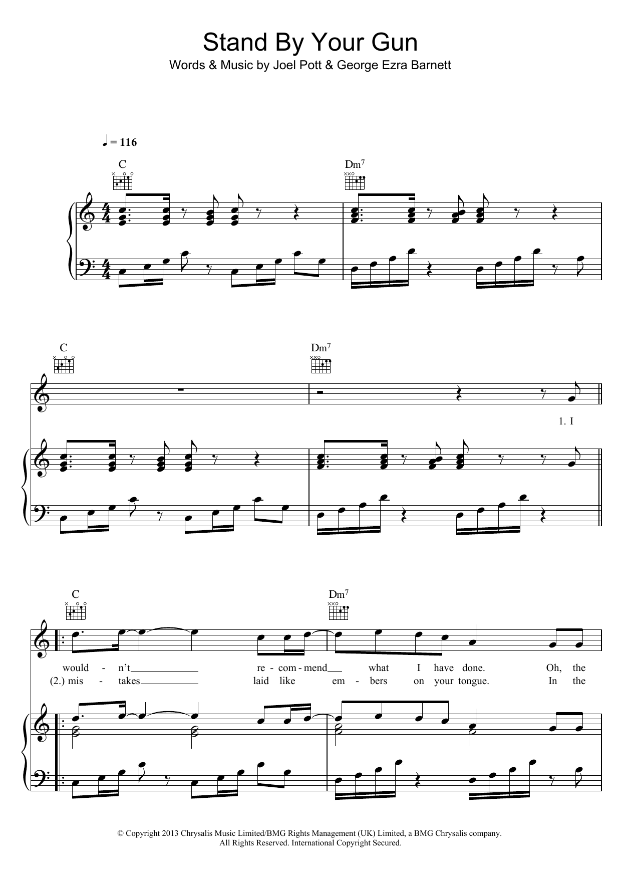 Stand By Your Gun (Piano, Vocal & Guitar Chords) von George Ezra