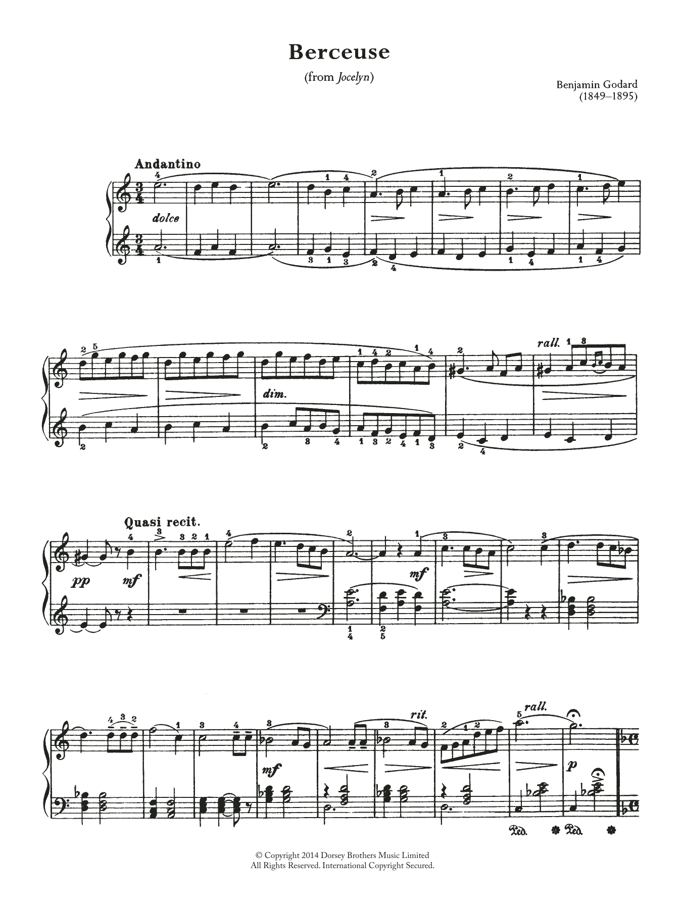 Berceuse (From Jocelyn) (Piano Solo) von Benjamin Godard