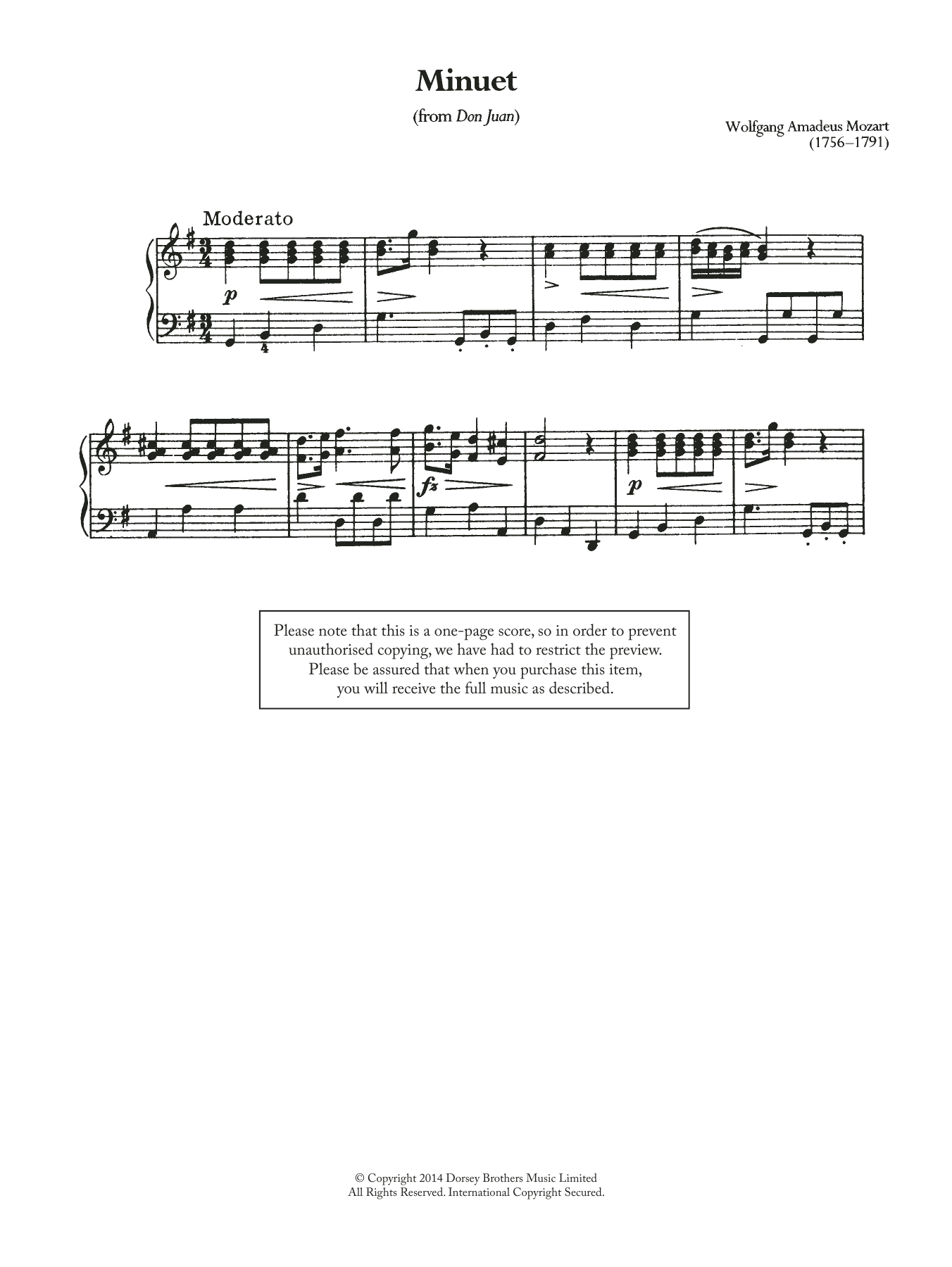 Minuet (From 'Don Juan') (Piano Solo) von Wolfgang Amadeus Mozart