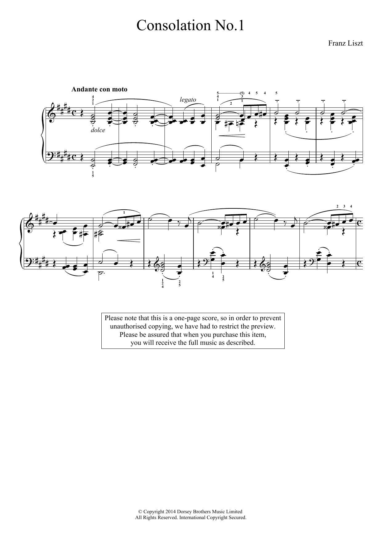 Consolation No.1 (Piano Solo) von Franz Liszt