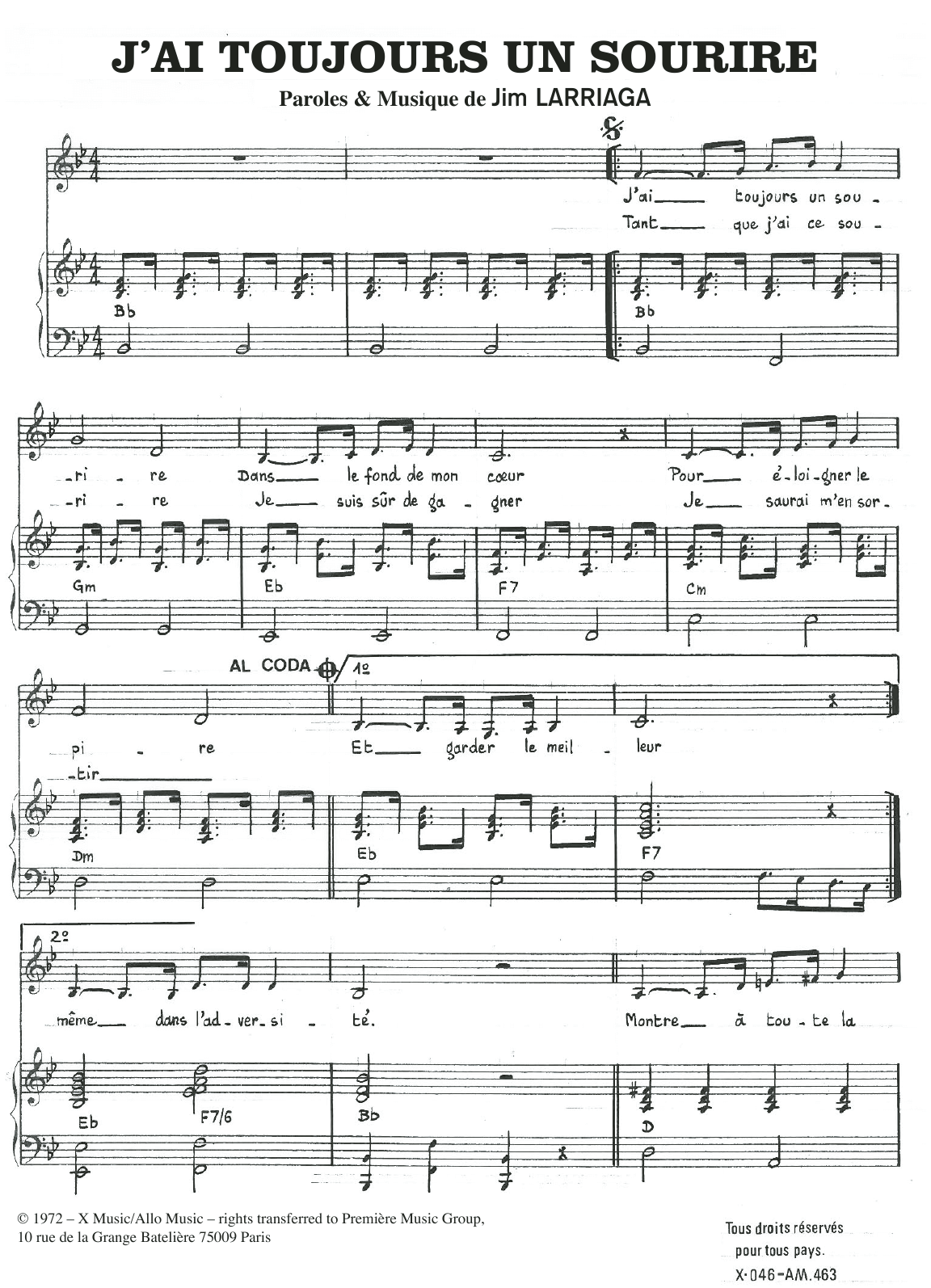 J'ai Toujours un Sourire (Piano & Vocal) von Jim Larriaga