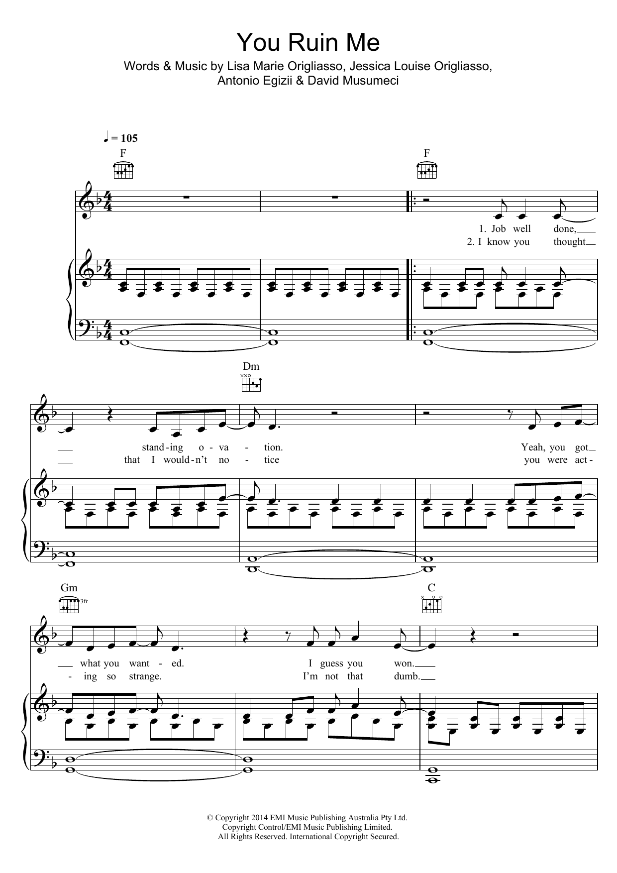 You Ruin Me (Piano, Vocal & Guitar Chords) von The Veronicas
