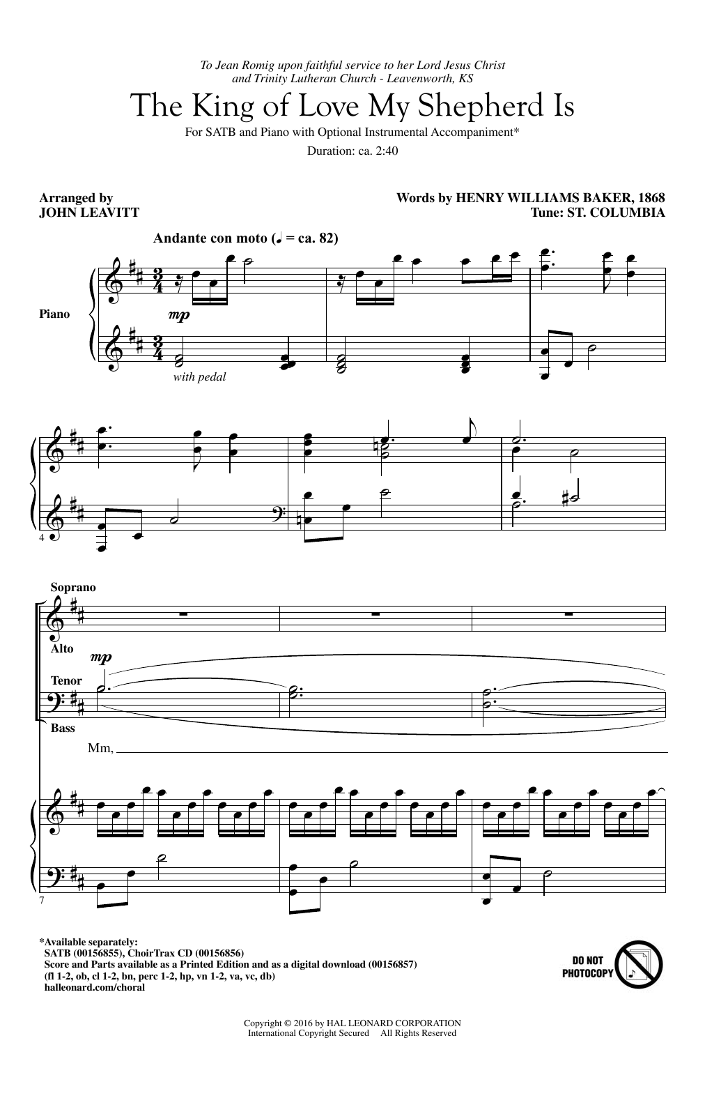 The King Of Love My Shepherd Is (SATB Choir) von John Leavitt