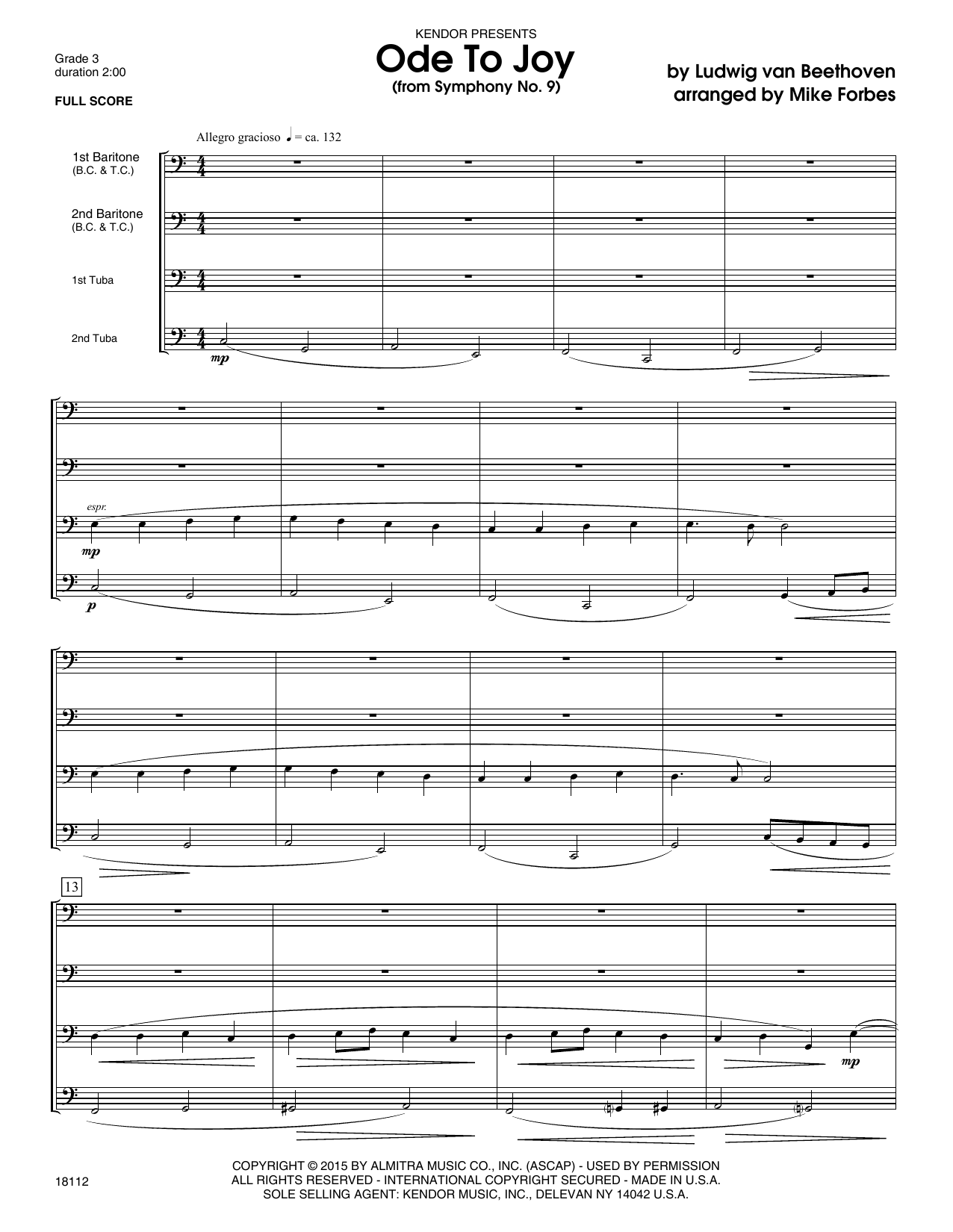 Ode To Joy (from Symphony No. 9) - Full Score (Brass Ensemble) von Michael Forbes