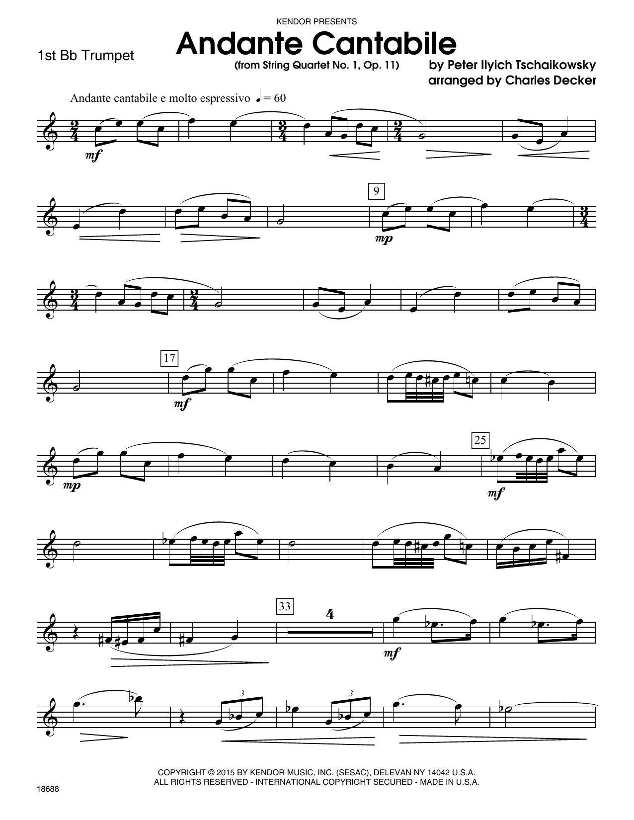Andante Cantabile (from String Quartet No. 1, Op. 11) - 1st Bb Trumpet (Brass Ensemble) von Charles Decker