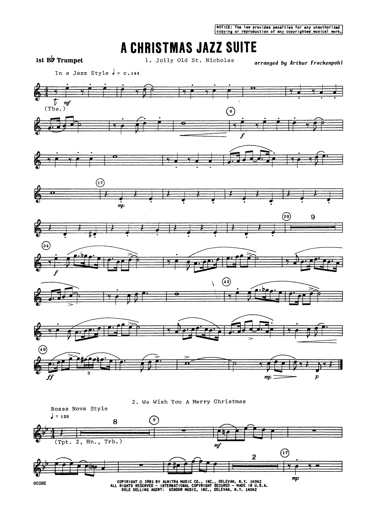 Christmas Jazz Suite - 1st Bb Trumpet (Brass Ensemble) von Arthur Frackenpohl