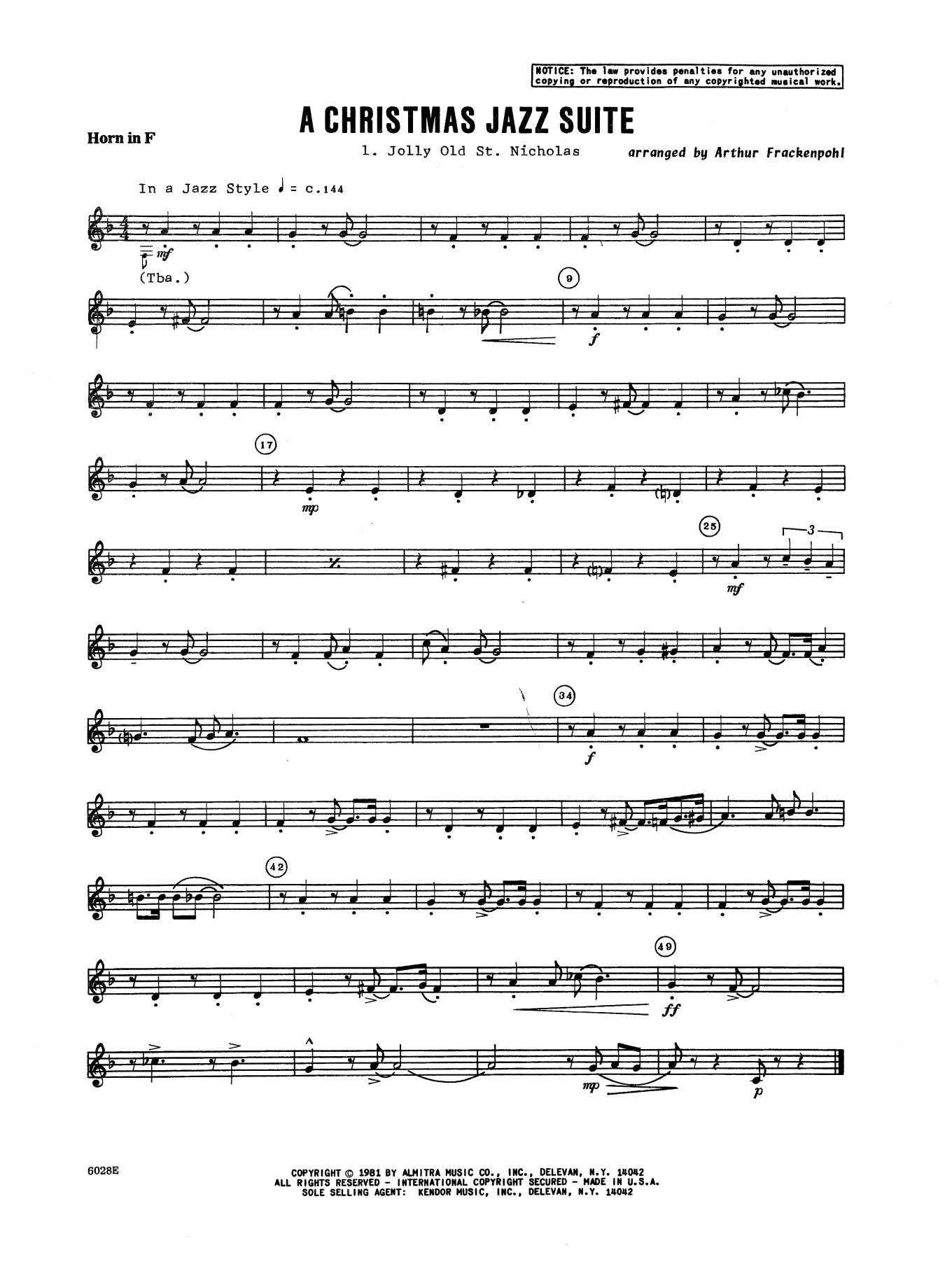 Christmas Jazz Suite - Horn in F (Brass Ensemble) von Arthur Frackenpohl