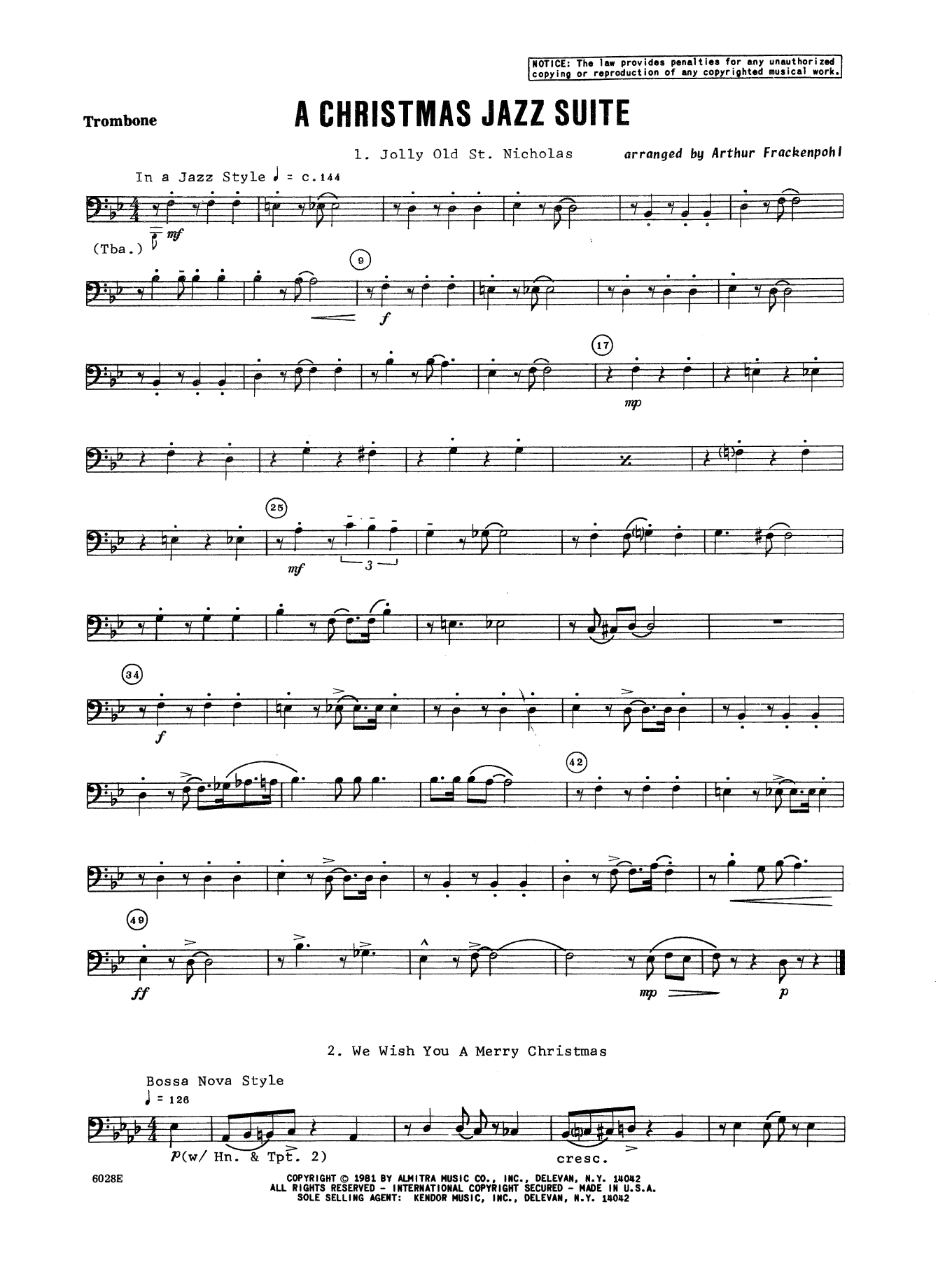 Christmas Jazz Suite - Trombone (Brass Ensemble) von Arthur Frackenpohl
