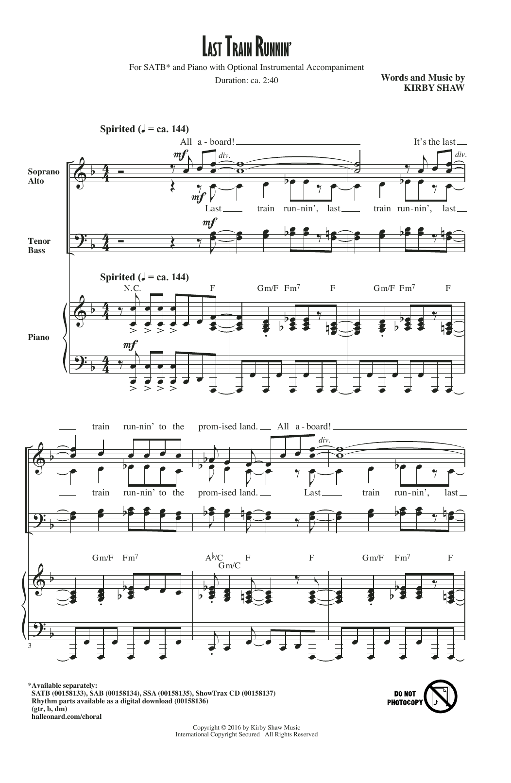 Last Train Runnin' (SATB Choir) von Kirby Shaw