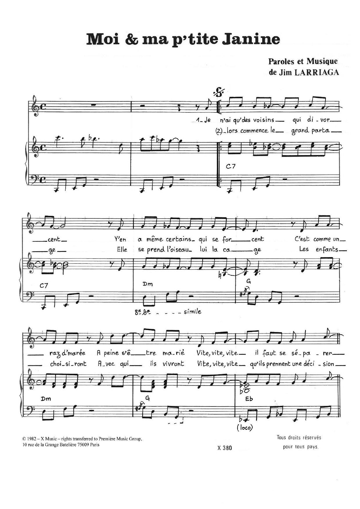Moi Et Ma P'tite Janine (Piano & Vocal) von Jim Larriaga