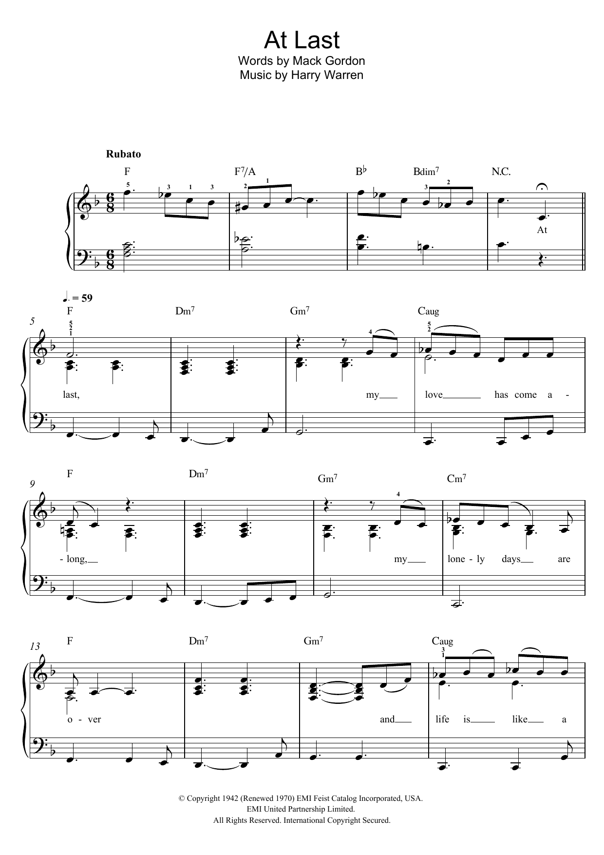 At Last (Easy Piano) von Etta James