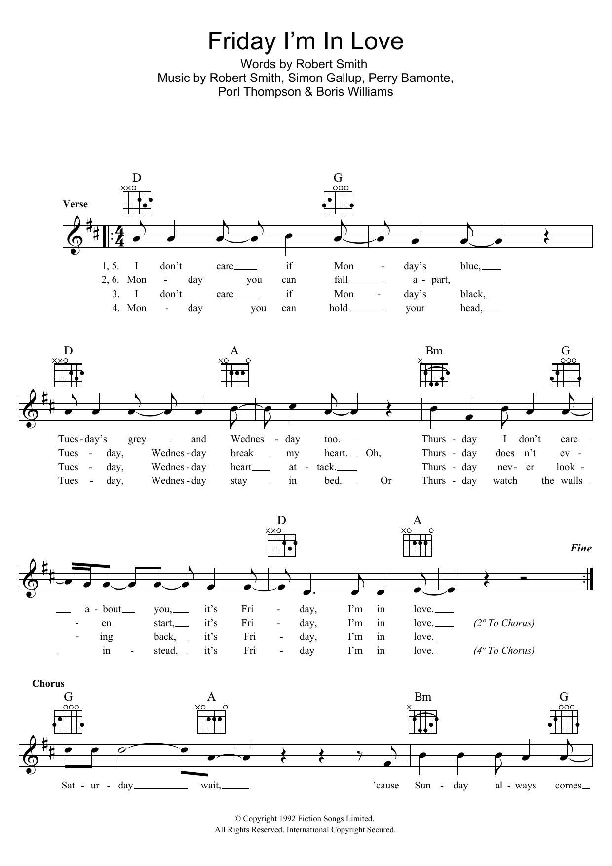 Friday I'm In Love (Lead Sheet / Fake Book) von The Cure