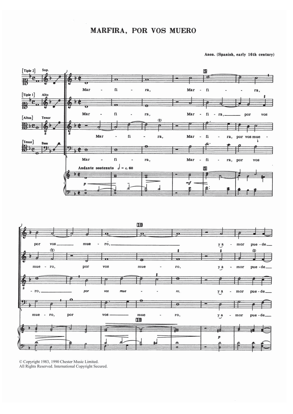 Marfira, Por Vos Muero (SATB Choir) von Traditional