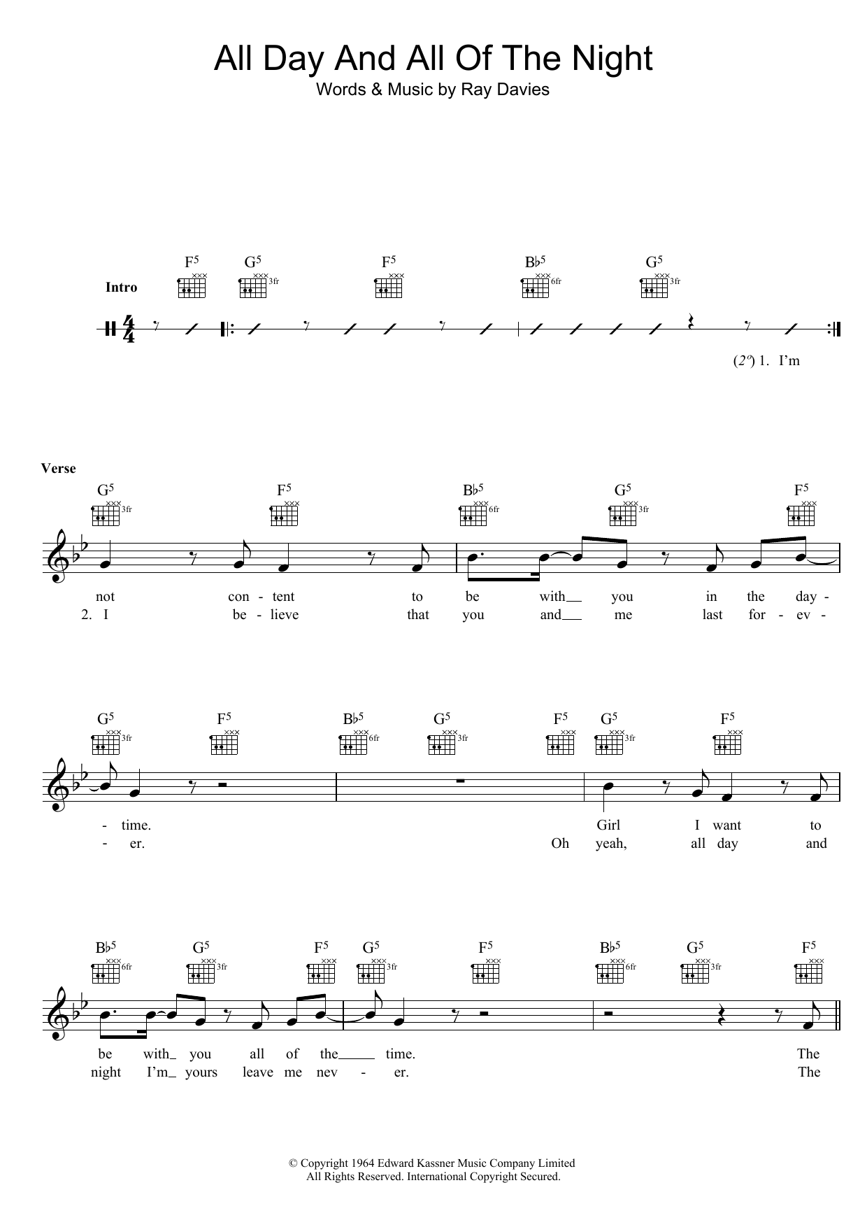 All Day And All Of The Night (Lead Sheet / Fake Book) von The Kinks