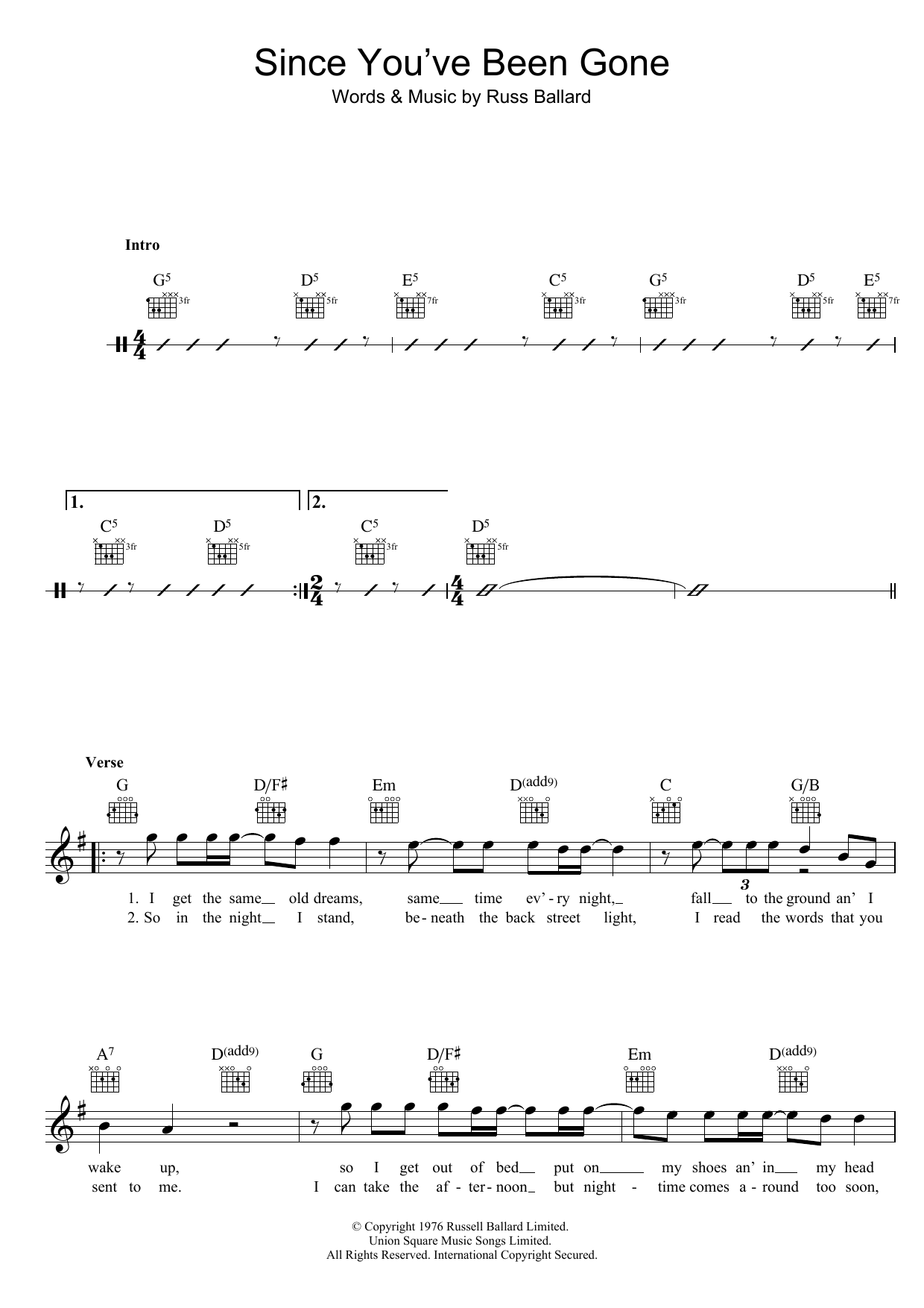 Since You've Been Gone (Lead Sheet / Fake Book) von Rainbow
