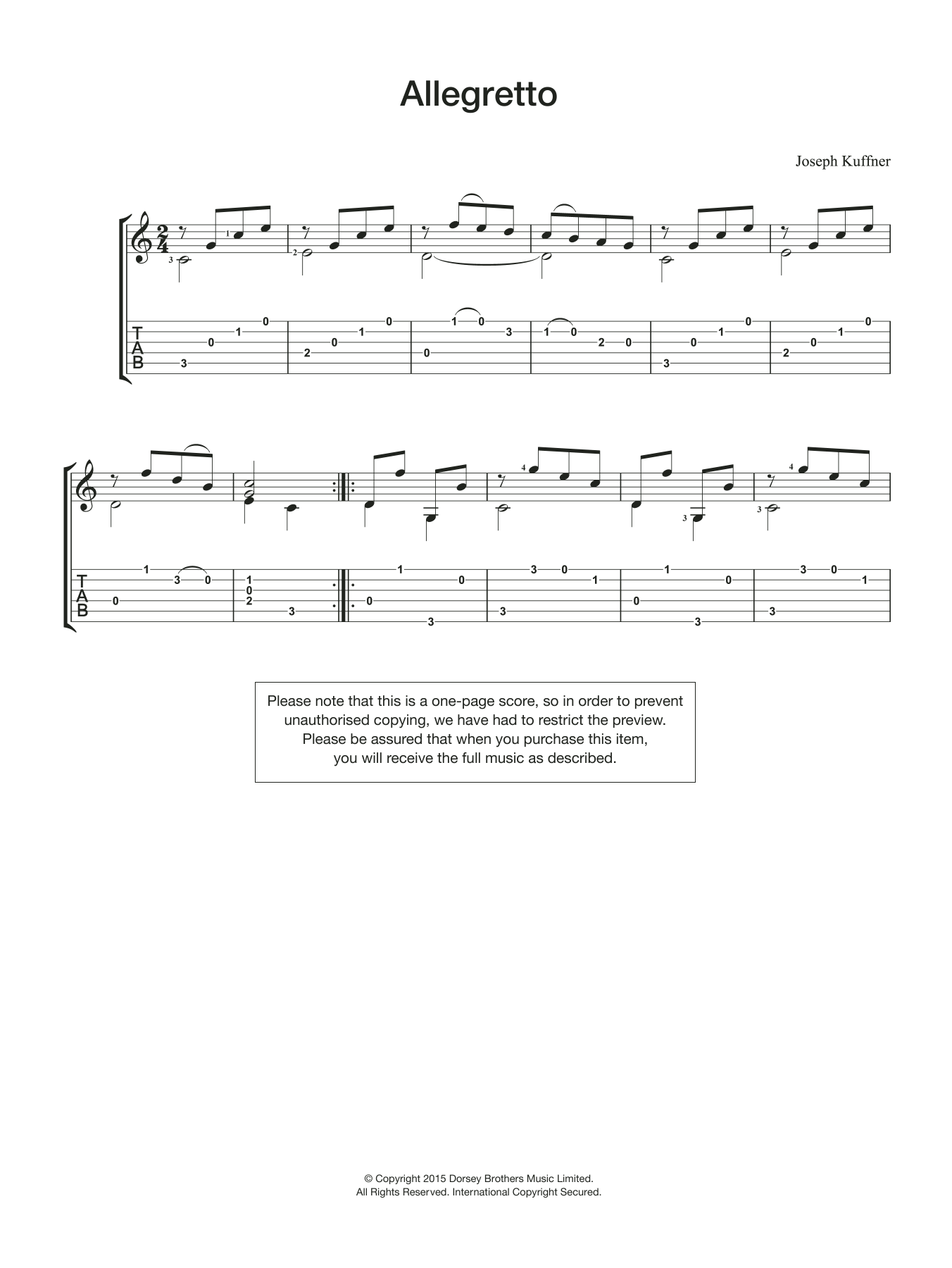 Allegretto (Easy Guitar) von Joseph Kuffner