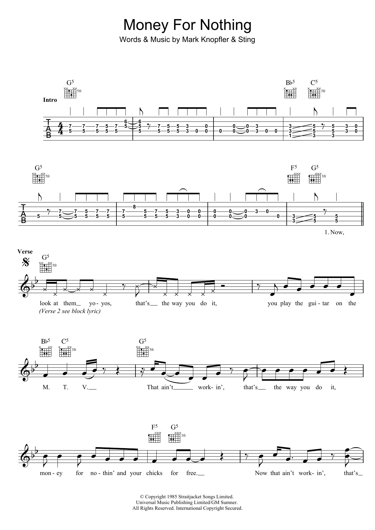 Money For Nothing (Easy Guitar) von Dire Straits