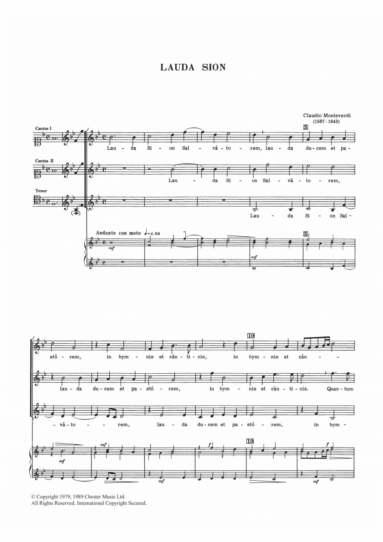 Lauda Sion (Piano, Vocal & Guitar Chords) von Claudio Monteverdi