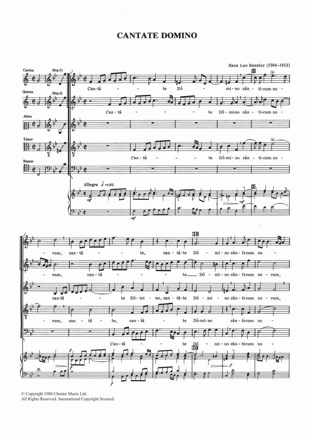 Cantate Domino (Piano, Vocal & Guitar Chords) von Hans Leo Hassler
