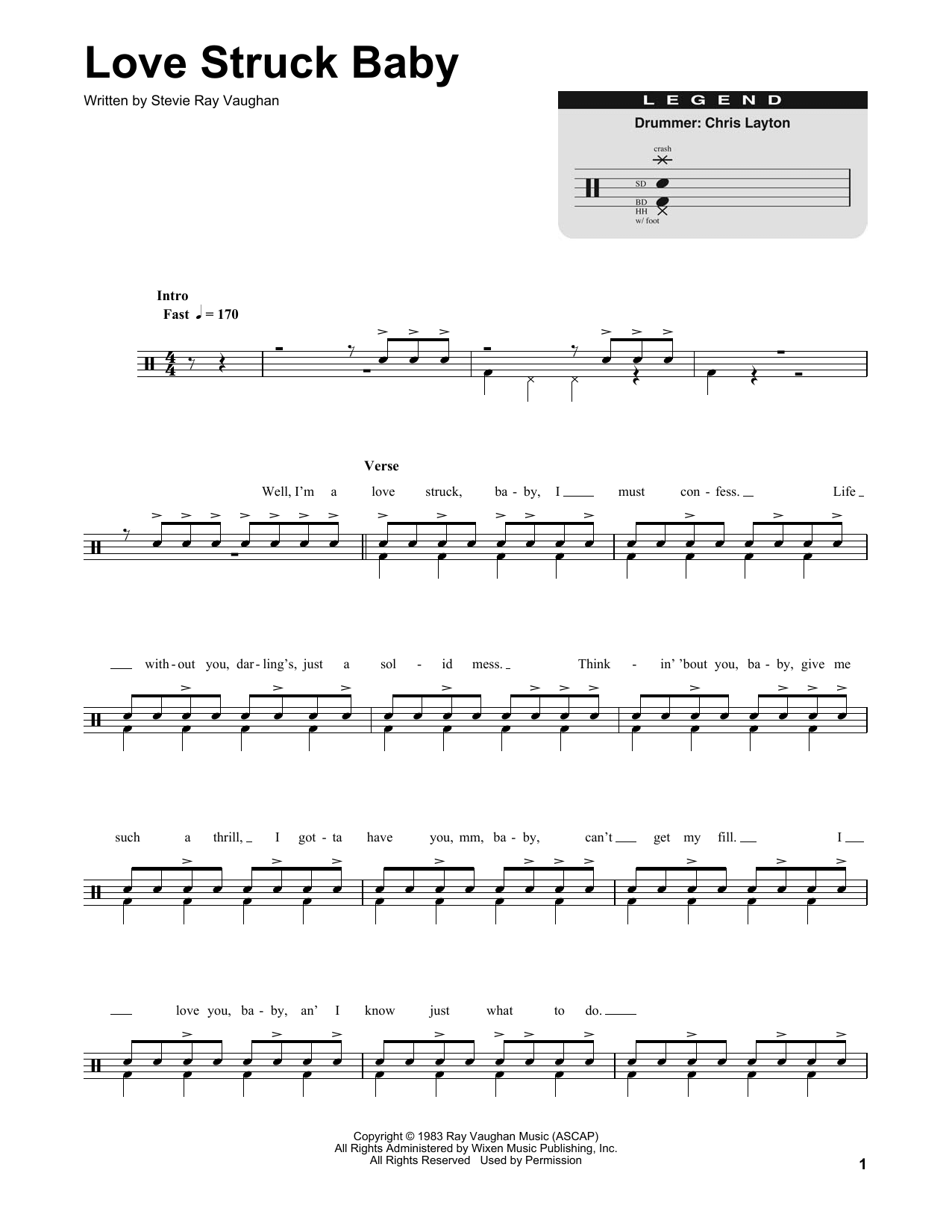 Love Struck Baby (Drums Transcription) von Stevie Ray Vaughan