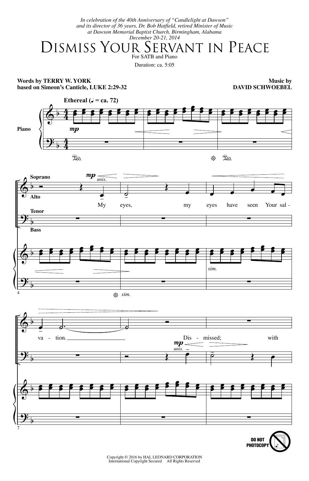 Dismiss Your Servant In Peace (SATB Choir) von David Schwoebel