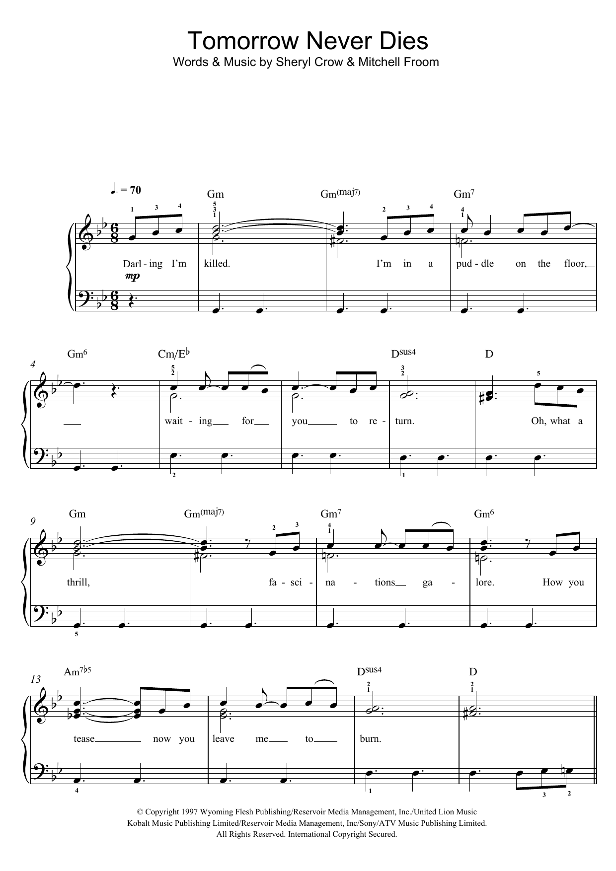 Tomorrow Never Dies (Piano, Vocal & Guitar Chords) von Sheryl Crow