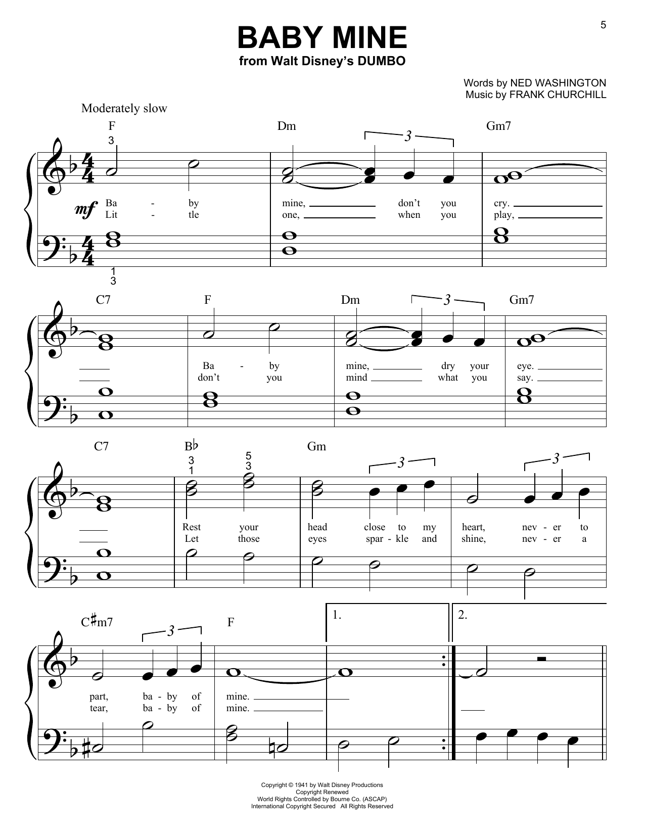 Baby Mine (from Dumbo) (Big Note Piano) von Frank Churchill & Ned Washington