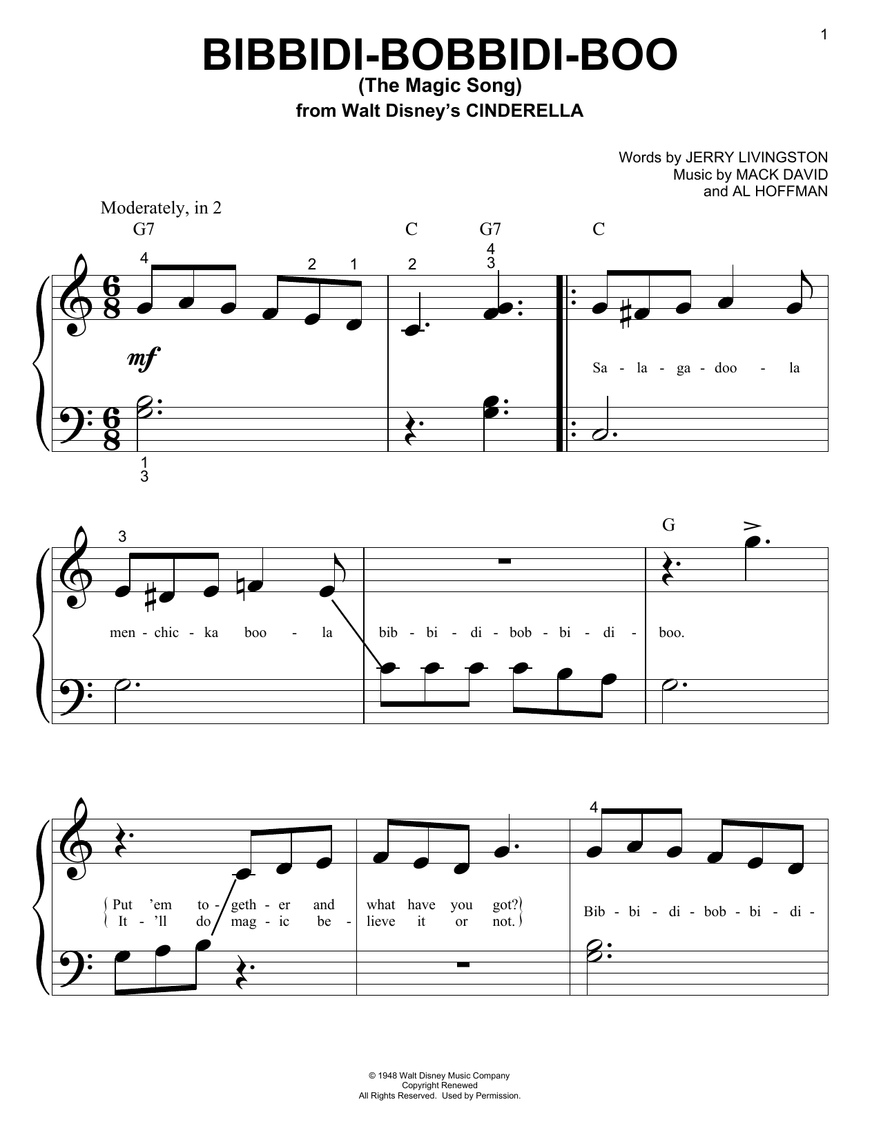Bibbidi-Bobbidi-Boo (The Magic Song) (from Cinderella) (Big Note Piano) von Verna Felton