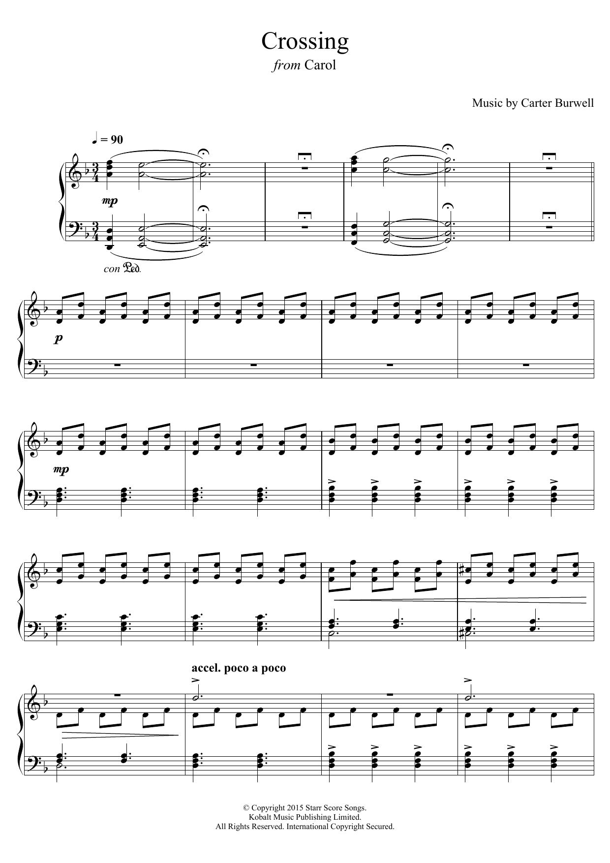 Crossing (from 'Carol') (Piano Solo) von Carter Burwell