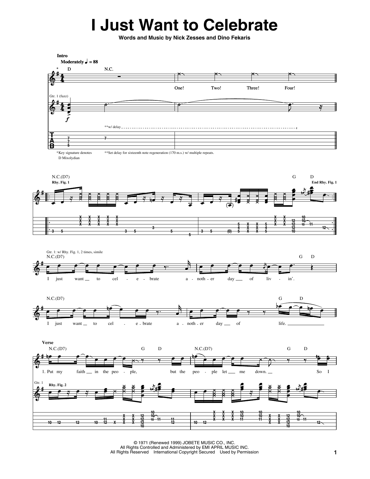 I Just Want To Celebrate (Guitar Tab) von Rare Earth