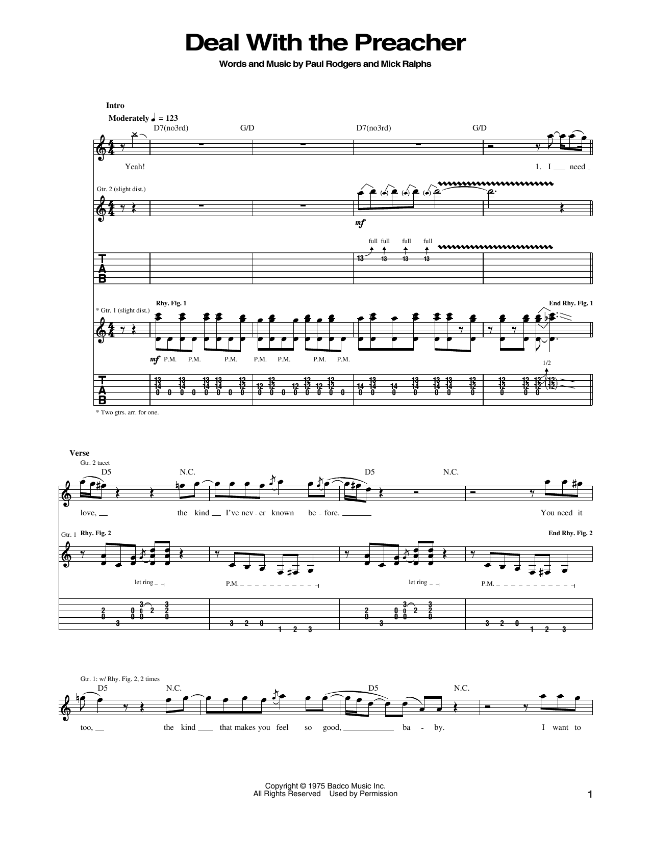 Deal With The Preacher (Guitar Tab) von Bad Company