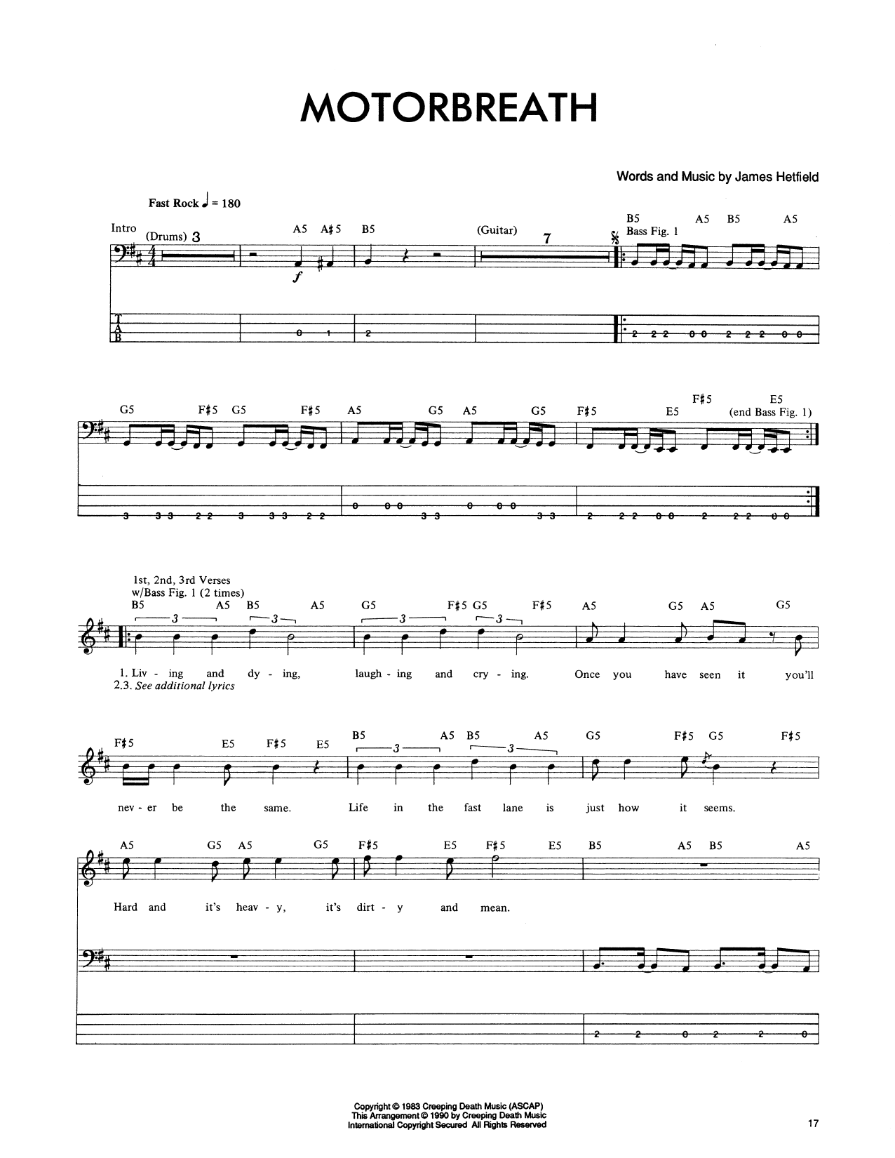 Motorbreath (Bass Guitar Tab) von Metallica