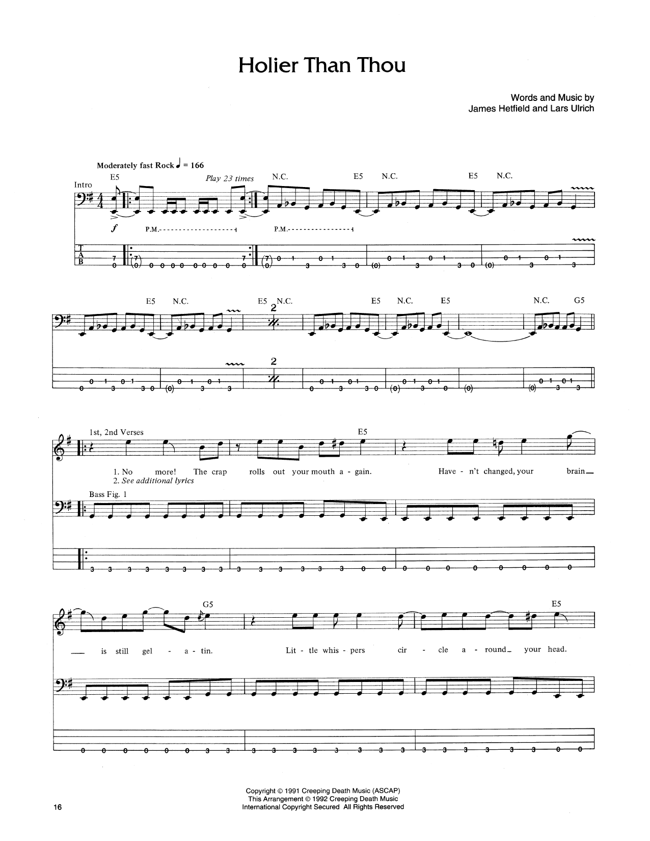 Holier Than Thou (Bass Guitar Tab) von Metallica