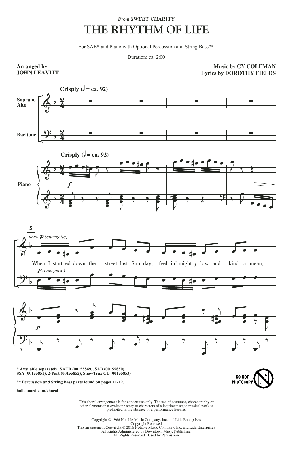 The Rhythm Of Life (from Sweet Charity) (arr. John Leavitt) (SAB Choir) von Cy Coleman