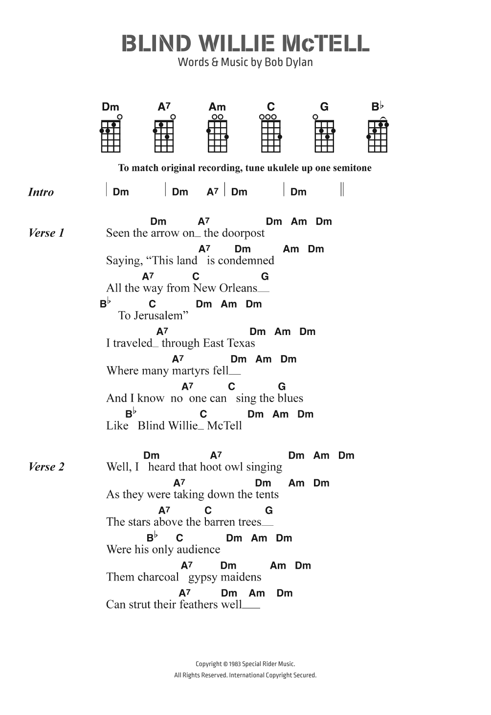 Blind Willie McTell (Ukulele Chords/Lyrics) von Bob Dylan