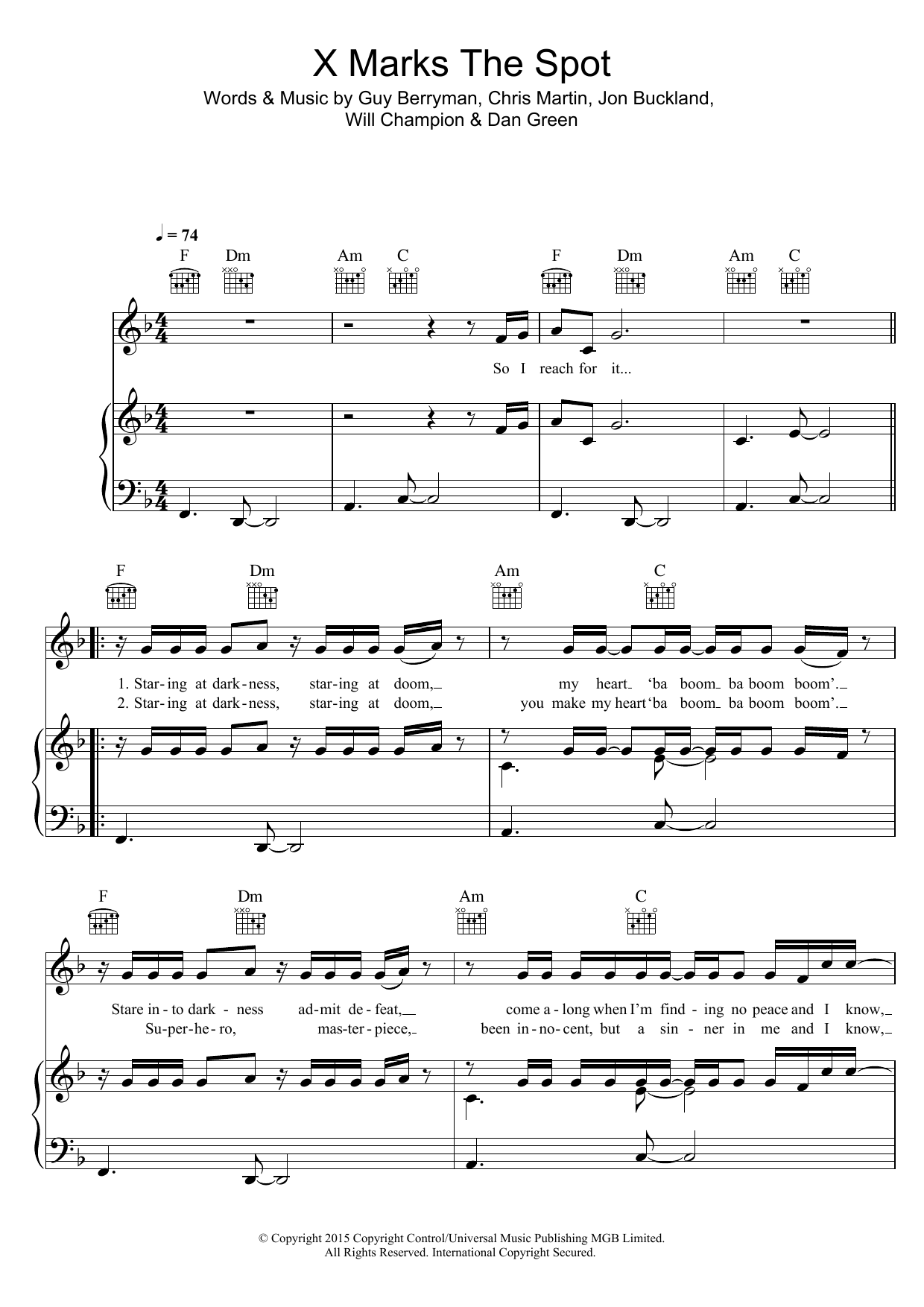 X Marks The Spot (Piano, Vocal & Guitar Chords) von Coldplay