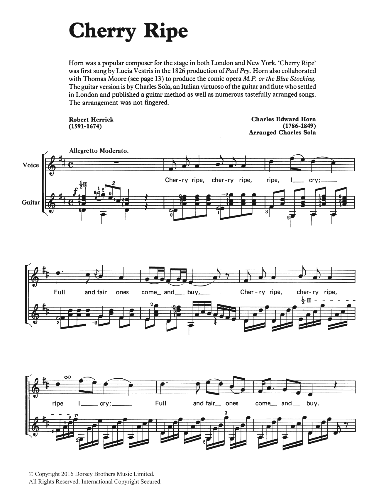 Cherry Ripe (Piano, Vocal & Guitar Chords) von Charles Edward Horn