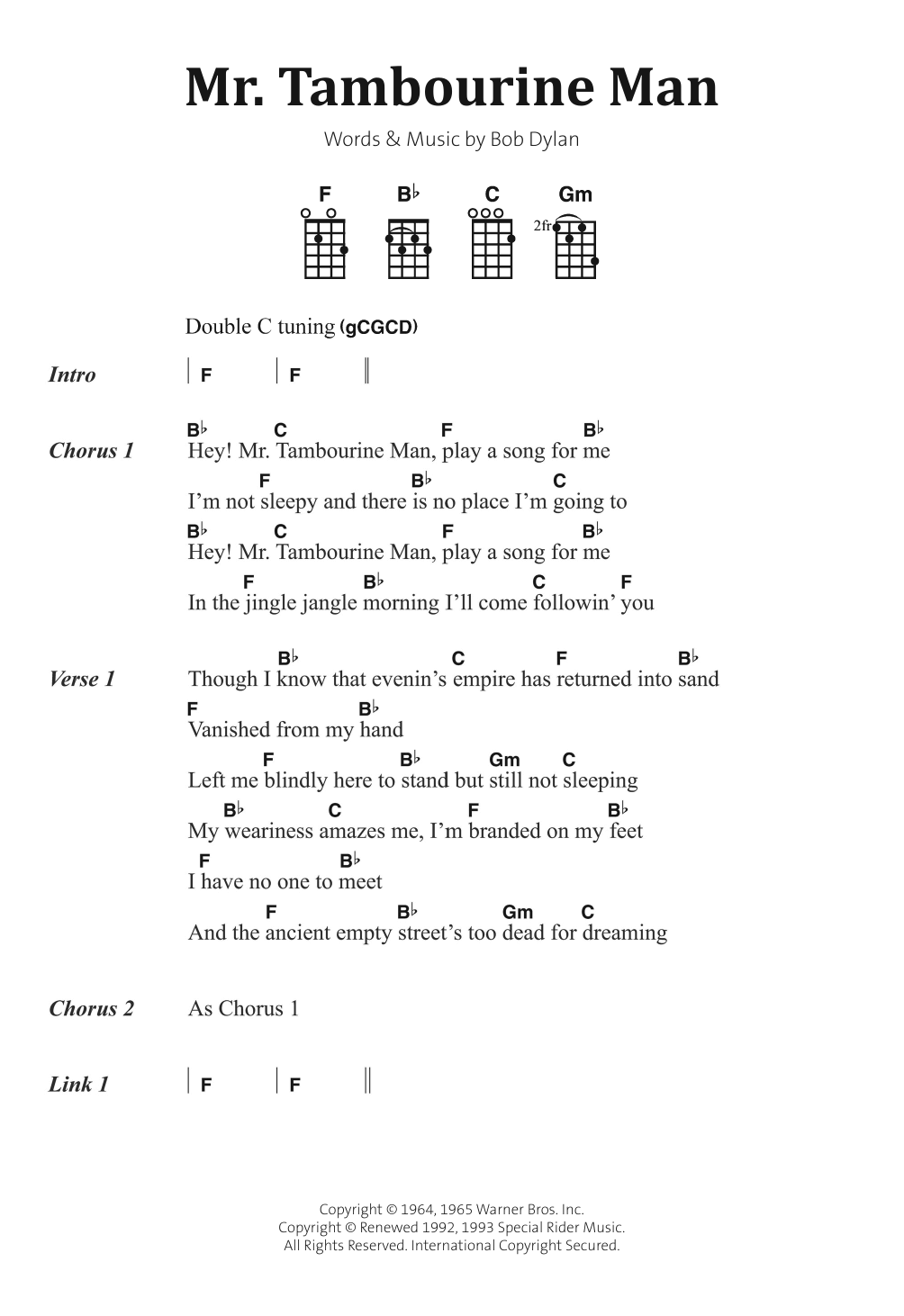 Mr. Tambourine Man (Ukulele Chords/Lyrics) von Bob Dylan