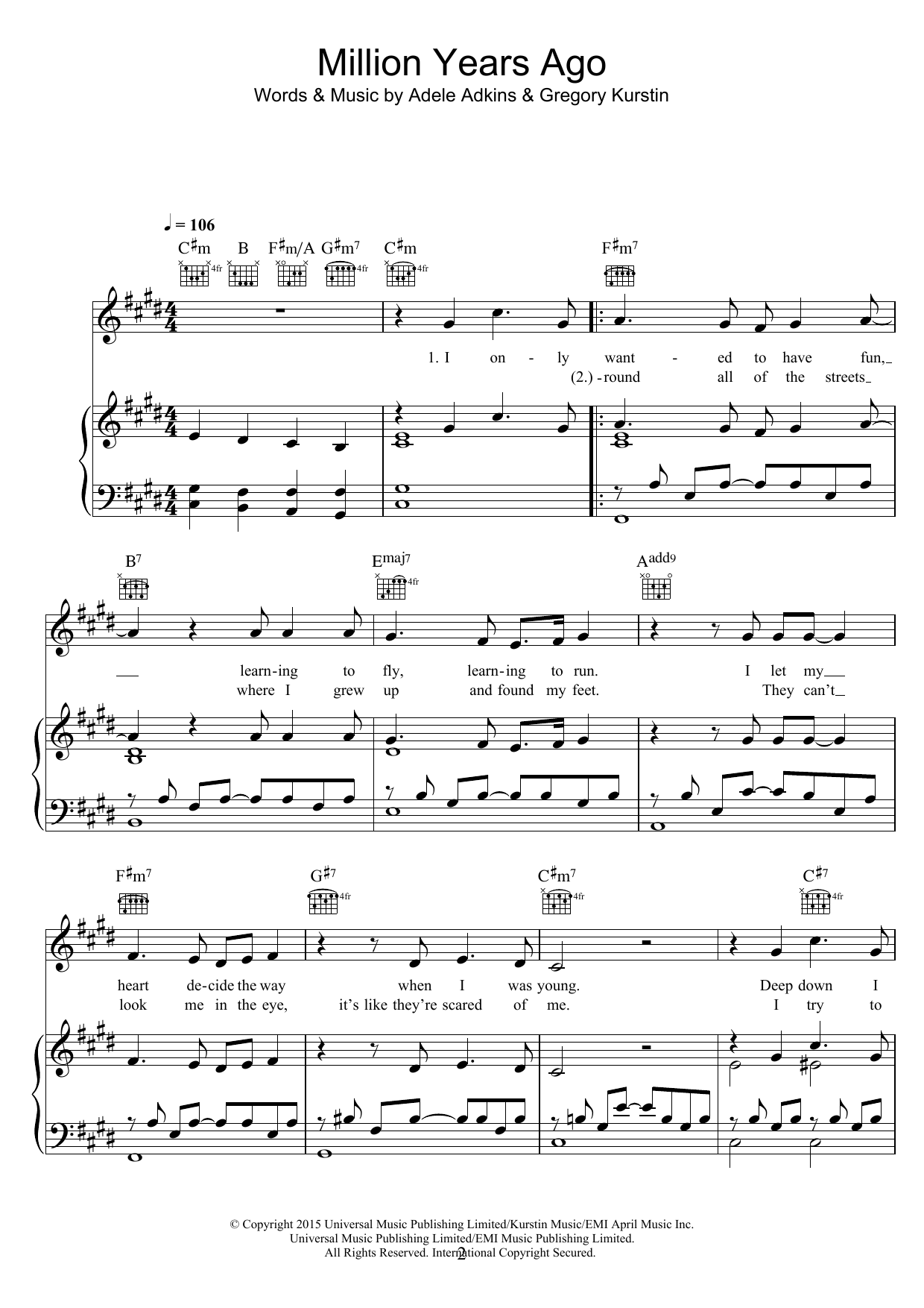 Million Years Ago (Piano, Vocal & Guitar Chords) von Adele