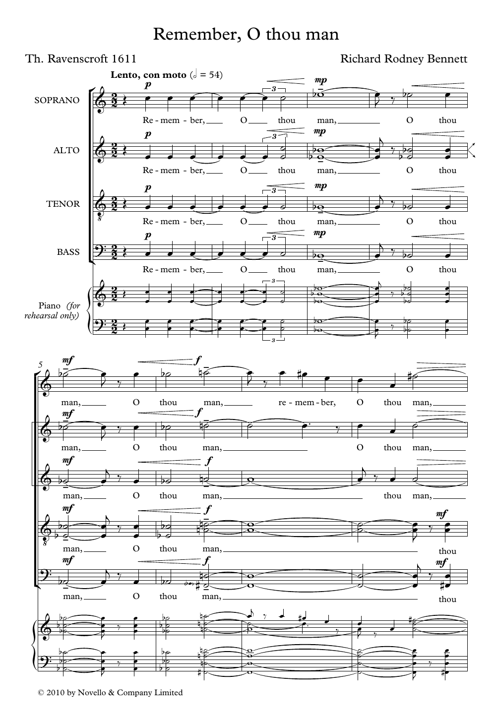 Remember, O Thou Man (SATB Choir) von Richard Rodney Bennett
