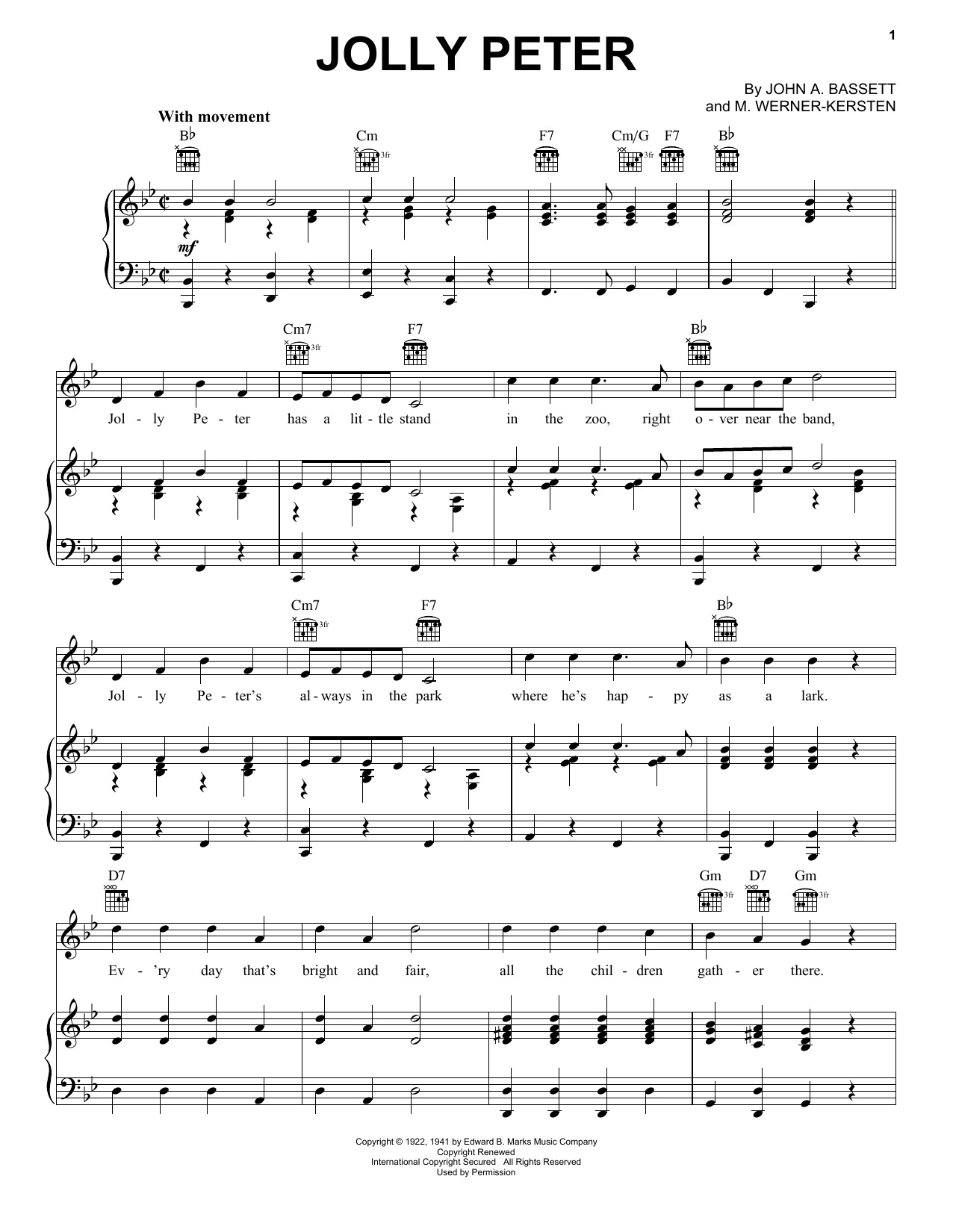 Jolly Peter (Piano, Vocal & Guitar Chords (Right-Hand Melody)) von John A. Bassett