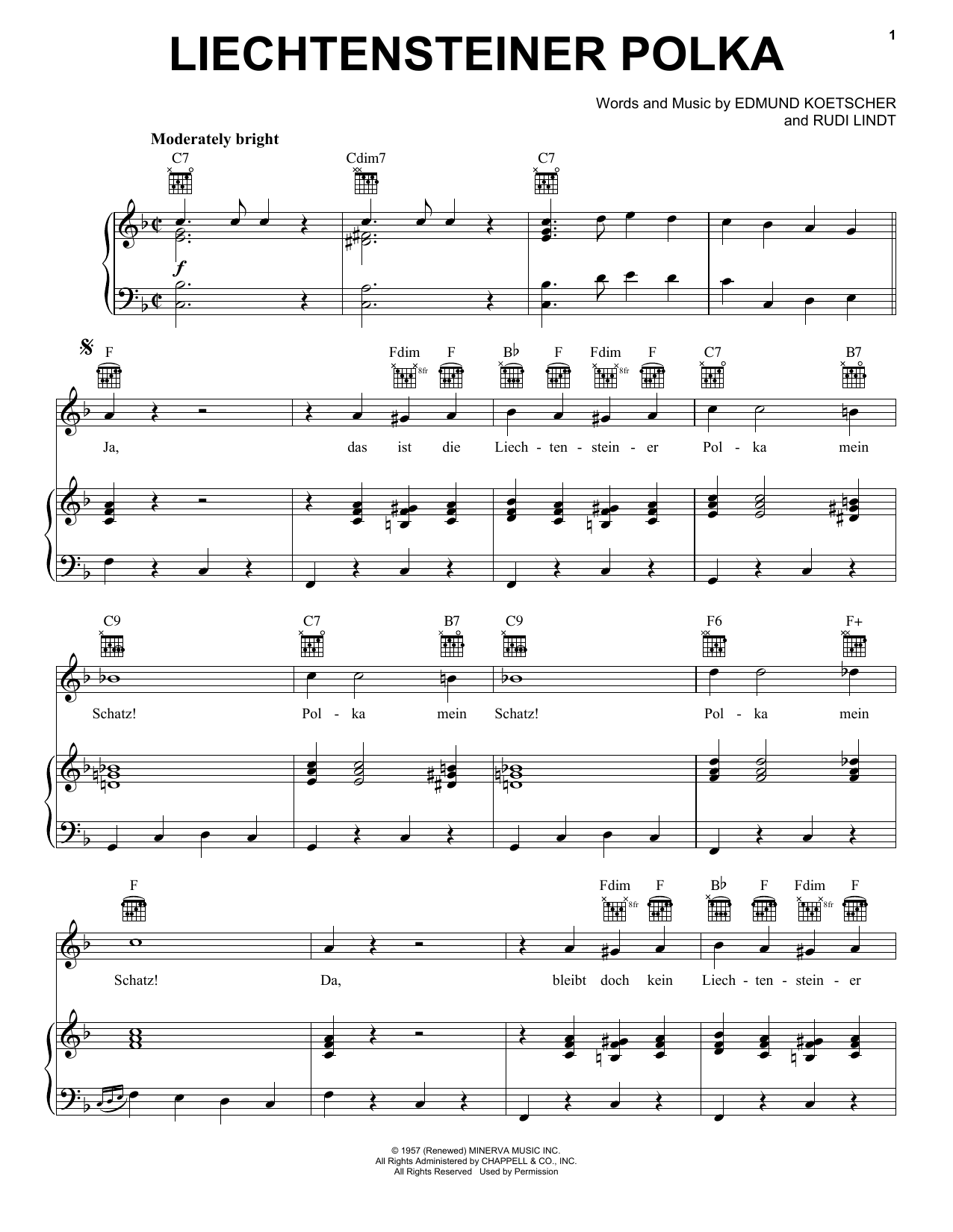 Liechtensteiner Polka (Piano, Vocal & Guitar Chords (Right-Hand Melody)) von Edmund Koetscher