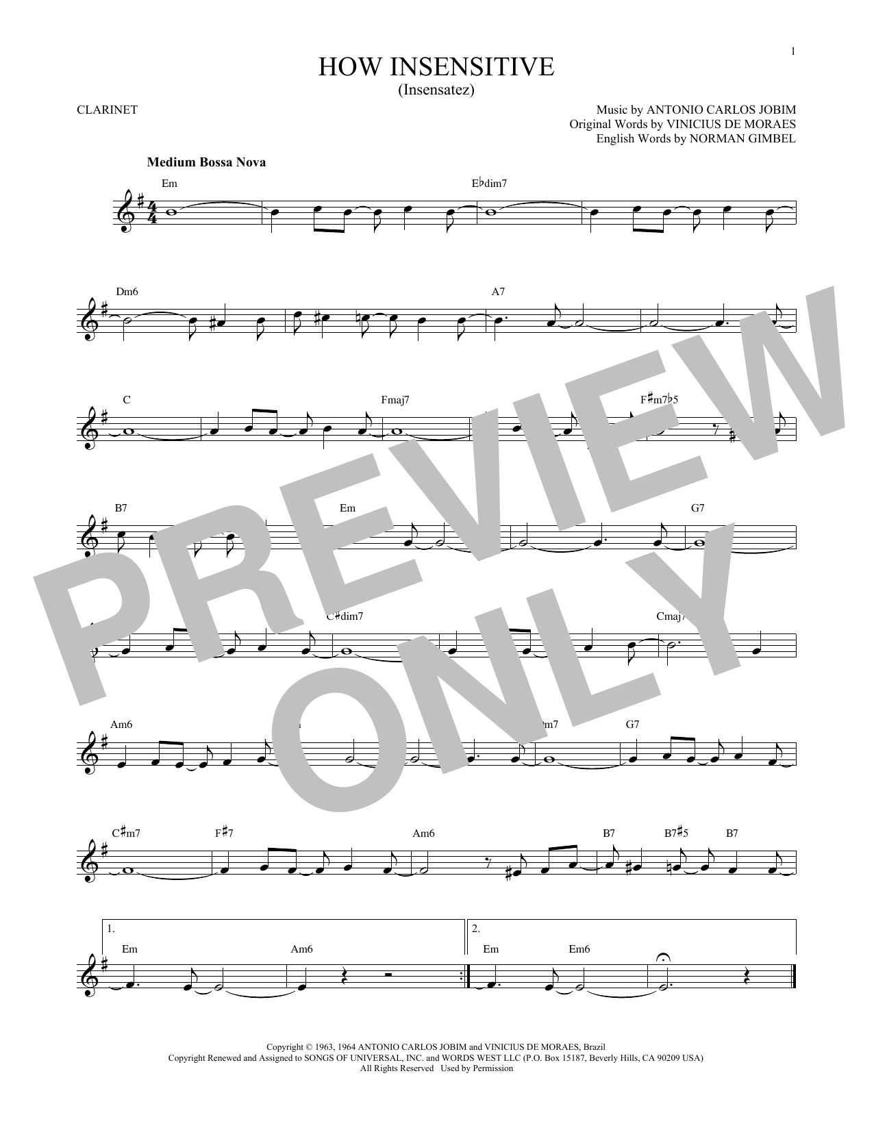 How Insensitive (Insensatez) (Clarinet Solo) von Antonio Carlos Jobim