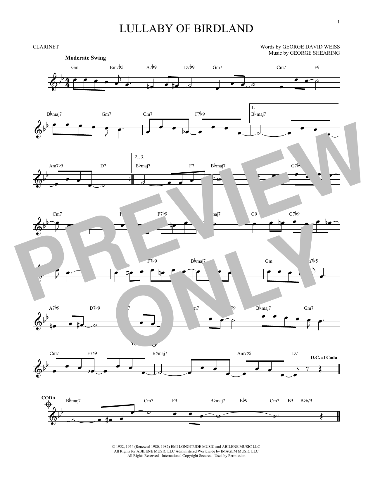 Lullaby Of Birdland (Clarinet Solo) von George Shearing