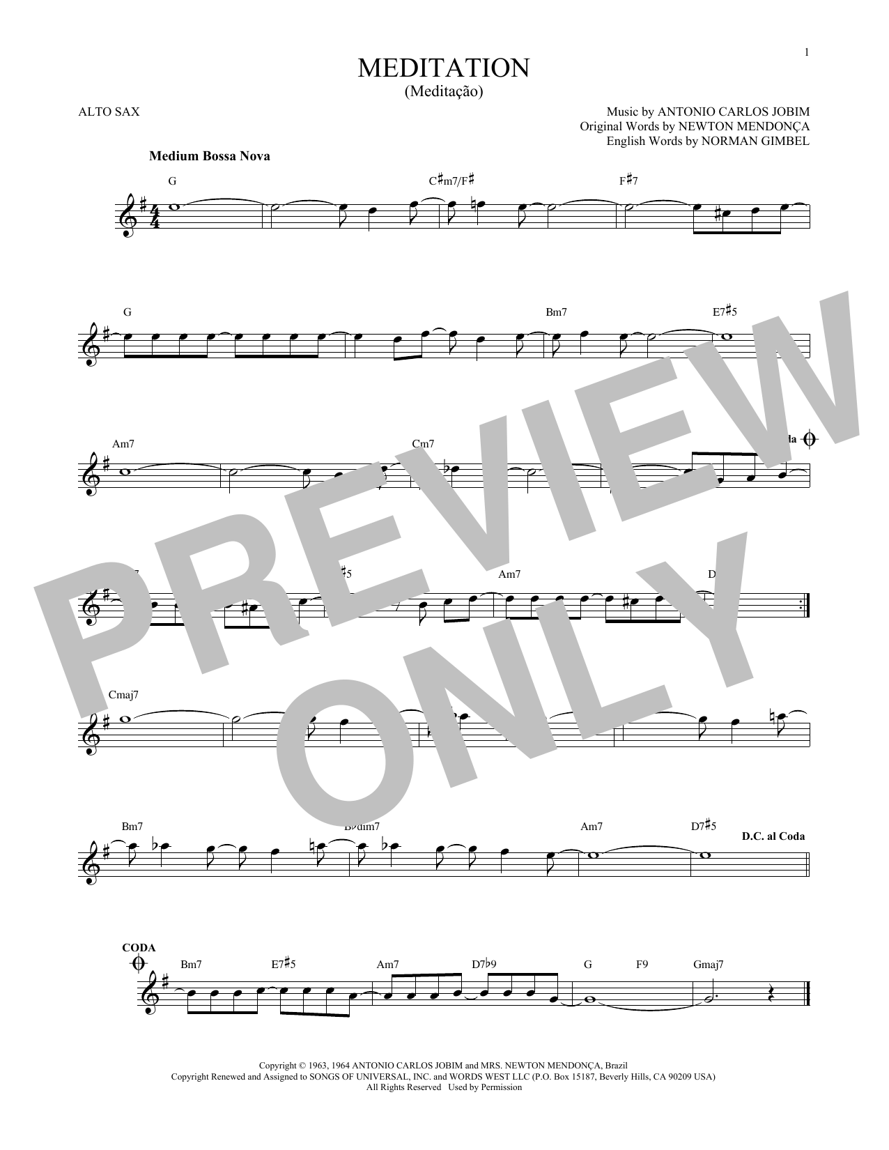 Meditation (Meditacao) (Alto Sax Solo) von Antonio Carlos Jobim