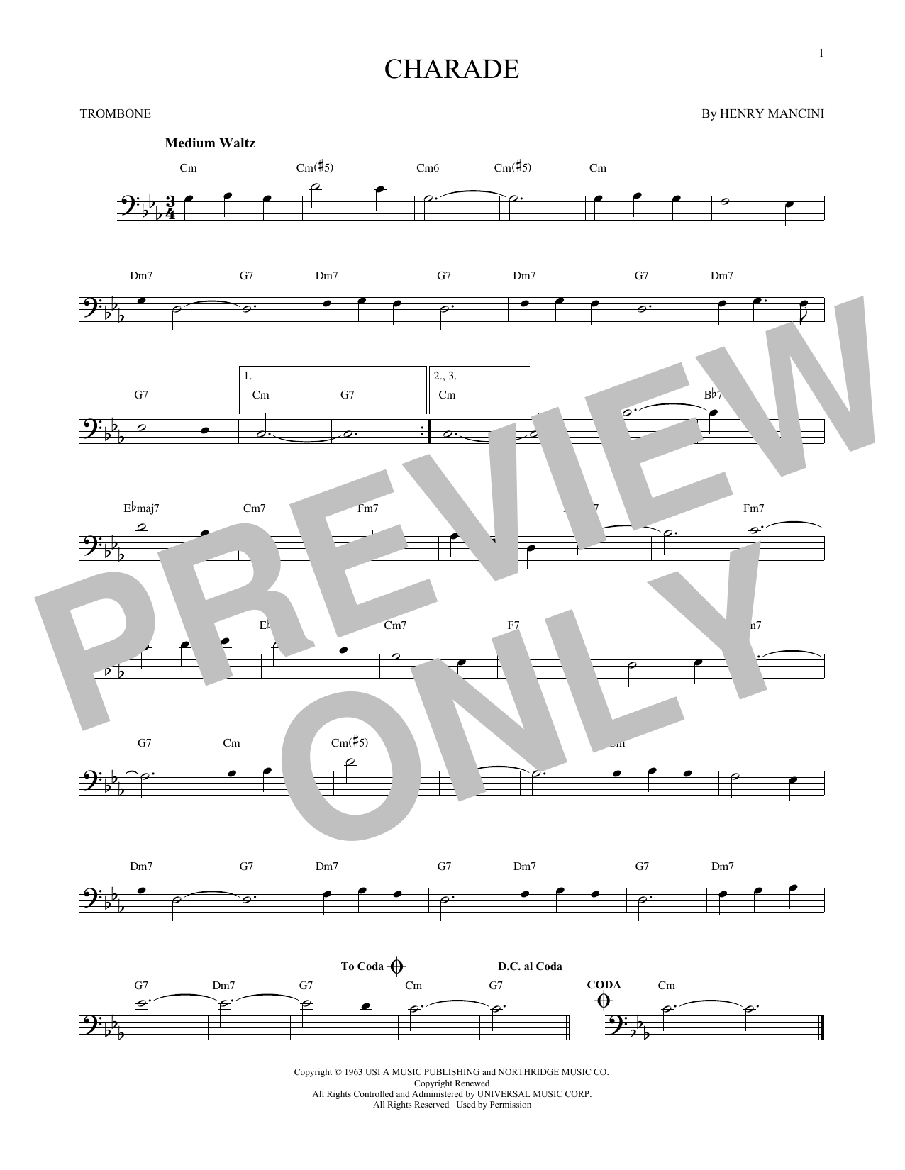 Charade (Trombone Solo) von Henry Mancini
